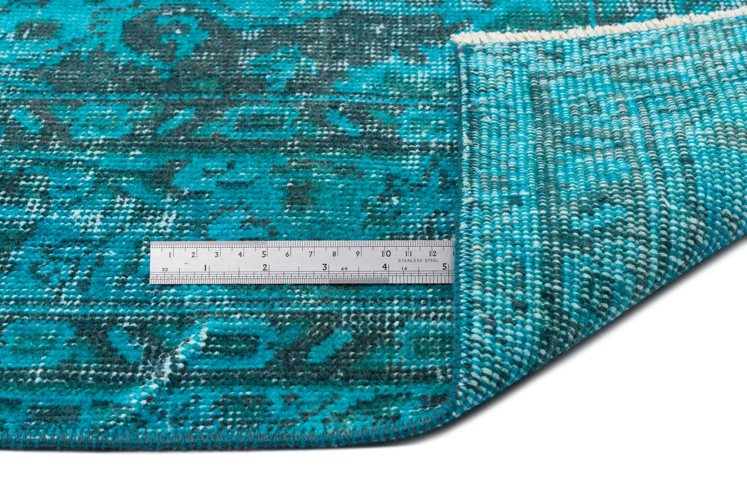 Turquoise Over Dyed Vintage Rug 5'4'' x 8'11'' ft 162 x 271 cm