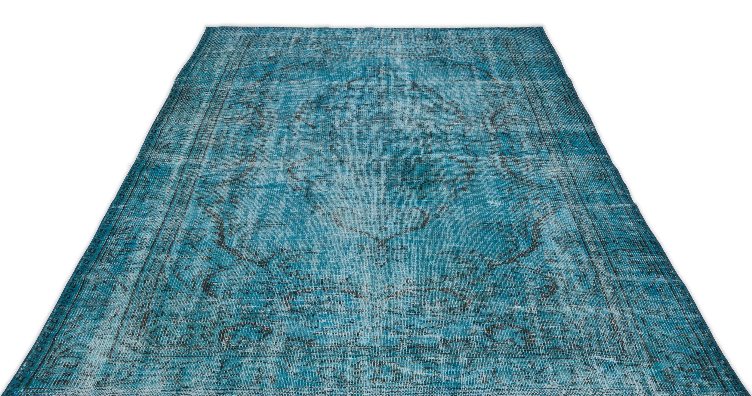 Turquoise Over Dyed Vintage Rug 5'10'' x 9'6'' ft 178 x 290 cm