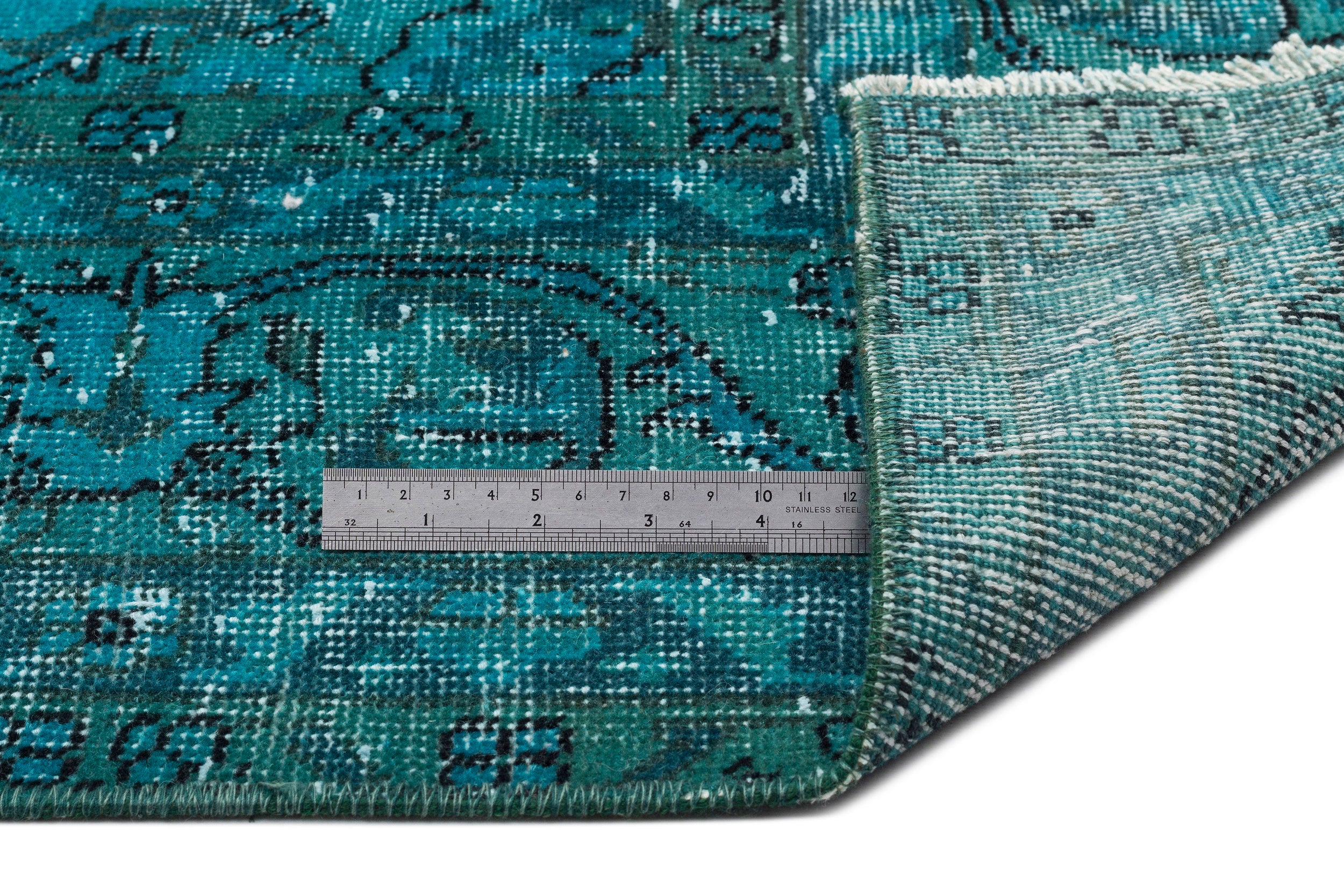 Turquoise Over Dyed Vintage Rug 6'6'' x 10'11'' ft 197 x 334 cm