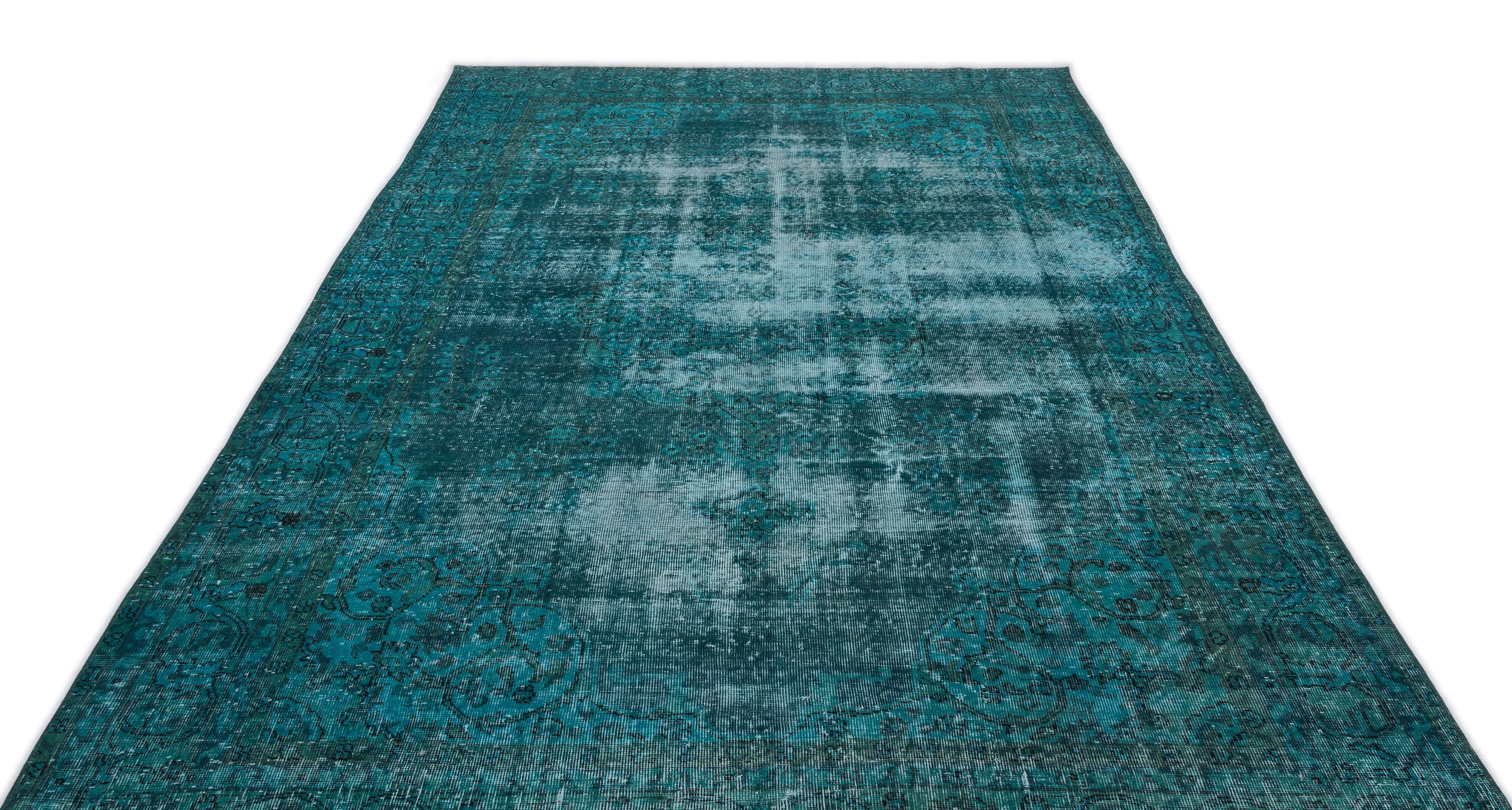 Turquoise Over Dyed Vintage Rug 6'6'' x 10'11'' ft 197 x 334 cm
