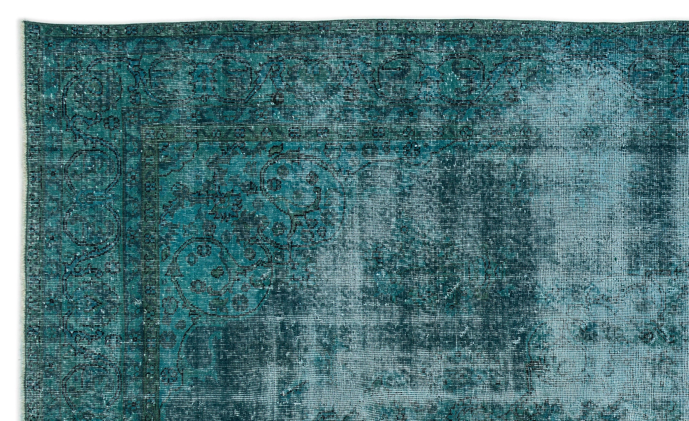 Turquoise Over Dyed Vintage Rug 6'6'' x 10'11'' ft 197 x 334 cm