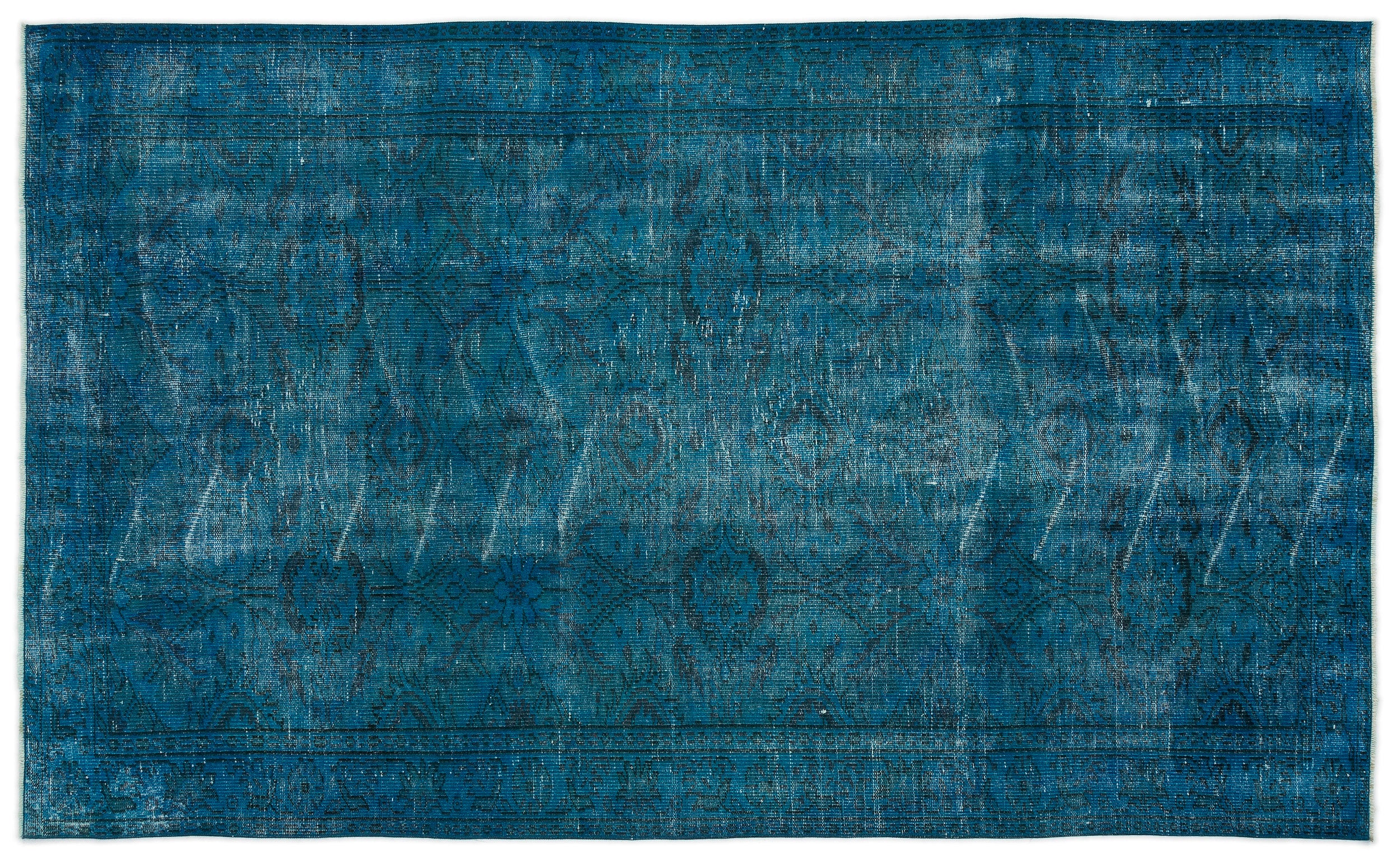 Turquoise Over Dyed Vintage Rug 5'3'' x 8'9'' ft 160 x 266 cm