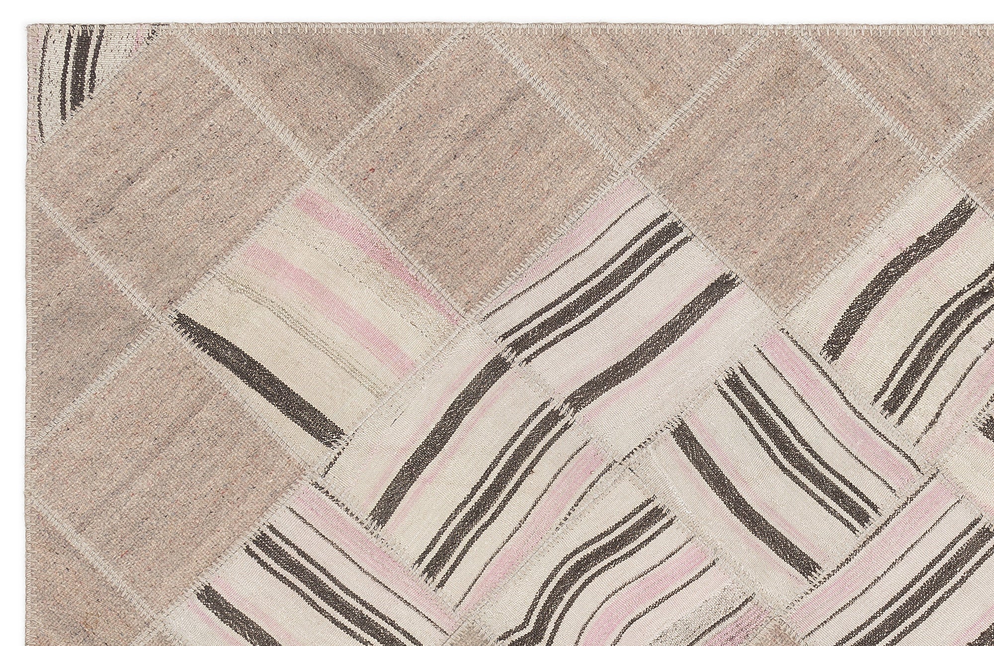Striped Over Dyed Kilim Patchwork Unique Rug 4'4'' x 7'3'' ft 133 x 222 cm