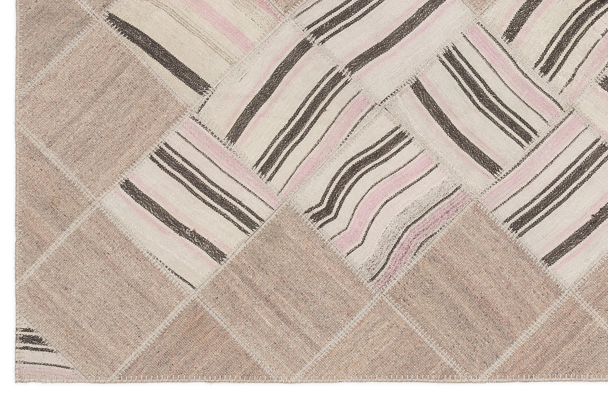 Striped Over Dyed Kilim Patchwork Unique Rug 4'4'' x 7'3'' ft 133 x 222 cm
