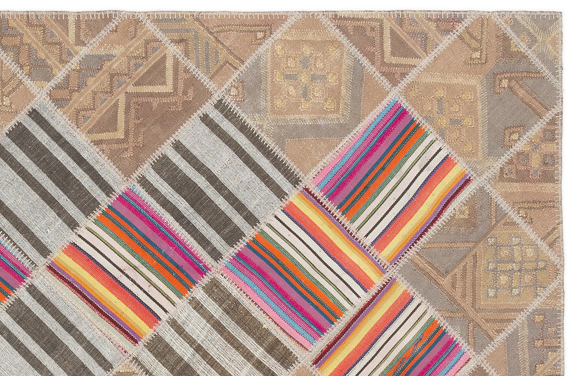 Striped Over Dyed Kilim Patchwork Unique Rug 4'4'' x 7'3'' ft 132 x 222 cm