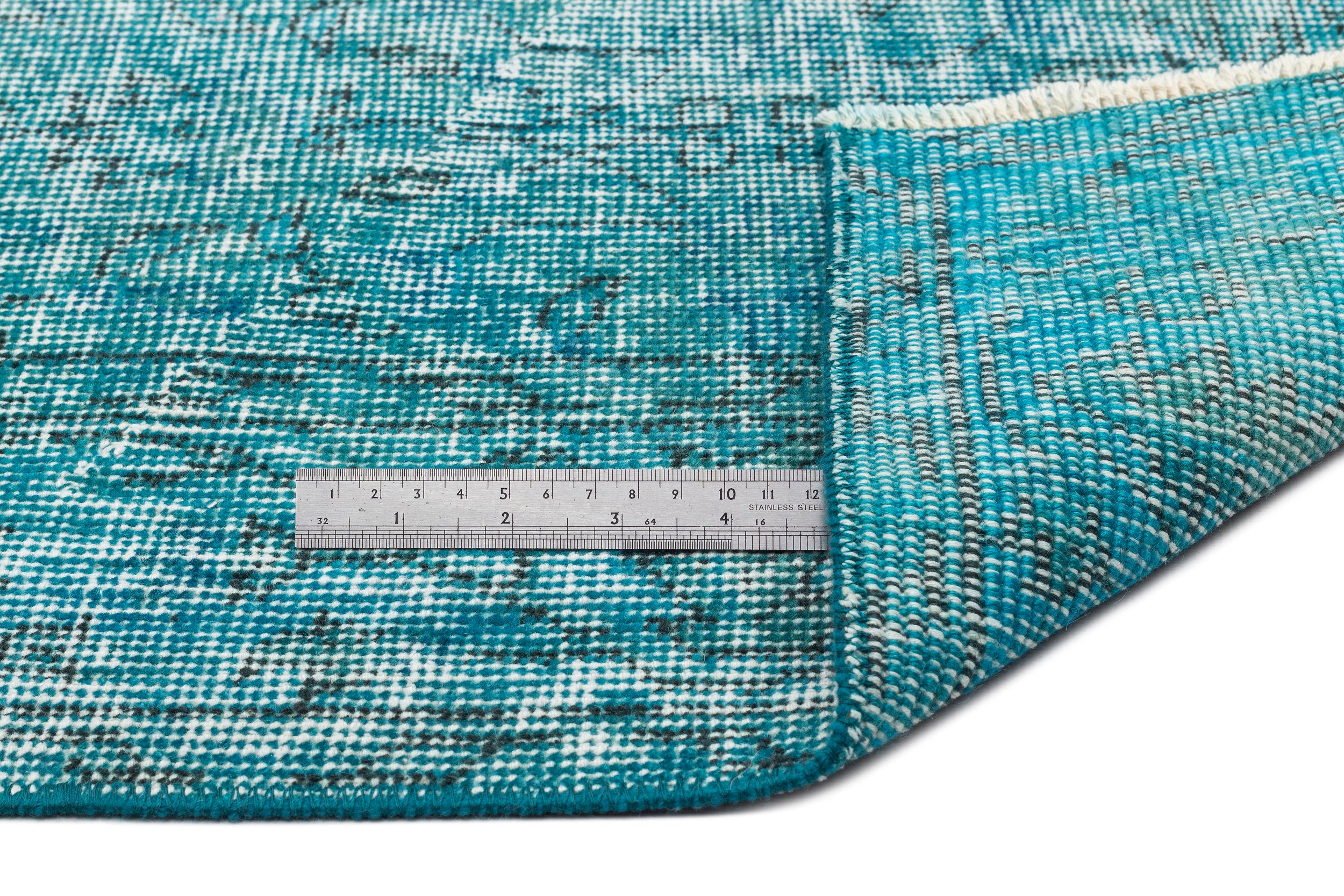 Turquoise Over Dyed Vintage Rug 3'10'' x 6'9'' ft 118 x 207 cm
