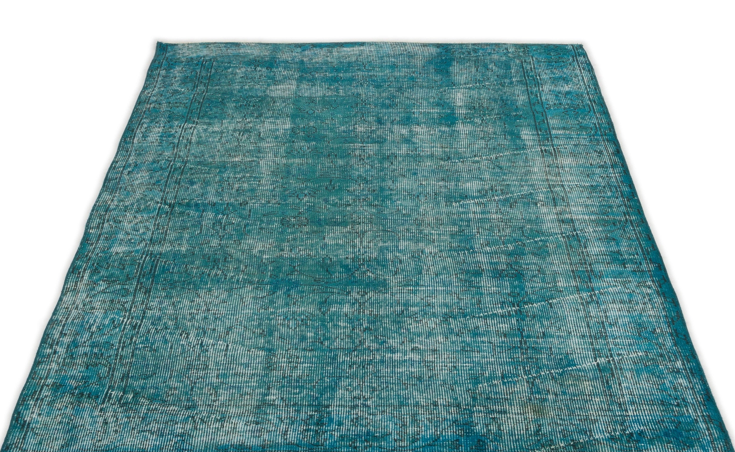 Turquoise Over Dyed Vintage Rug 3'10'' x 6'9'' ft 118 x 207 cm
