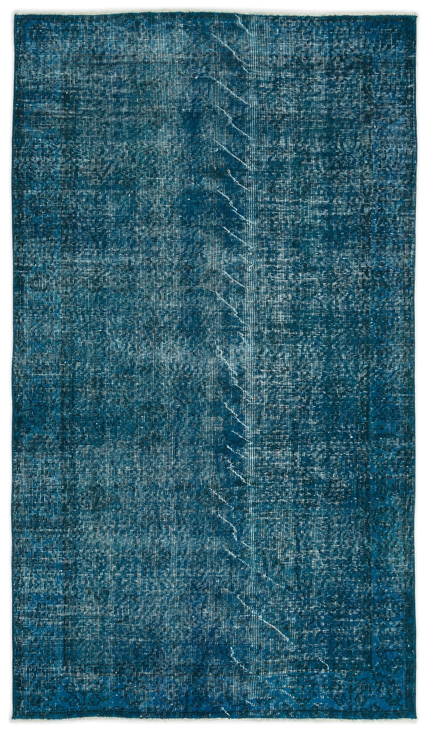 Turquoise Over Dyed Vintage Rug 4'5'' x 7'6'' ft 135 x 229 cm
