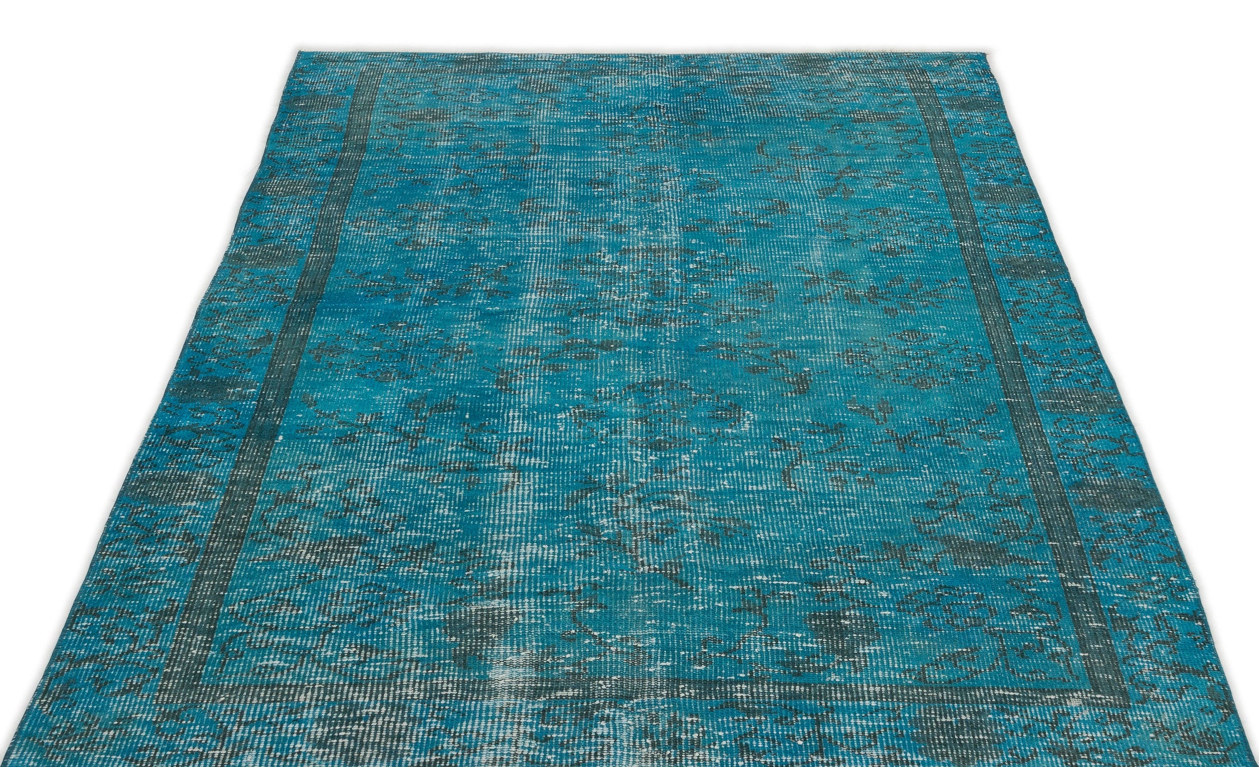 Turquoise Over Dyed Vintage Rug 4'4'' x 7'8'' ft 131 x 233 cm