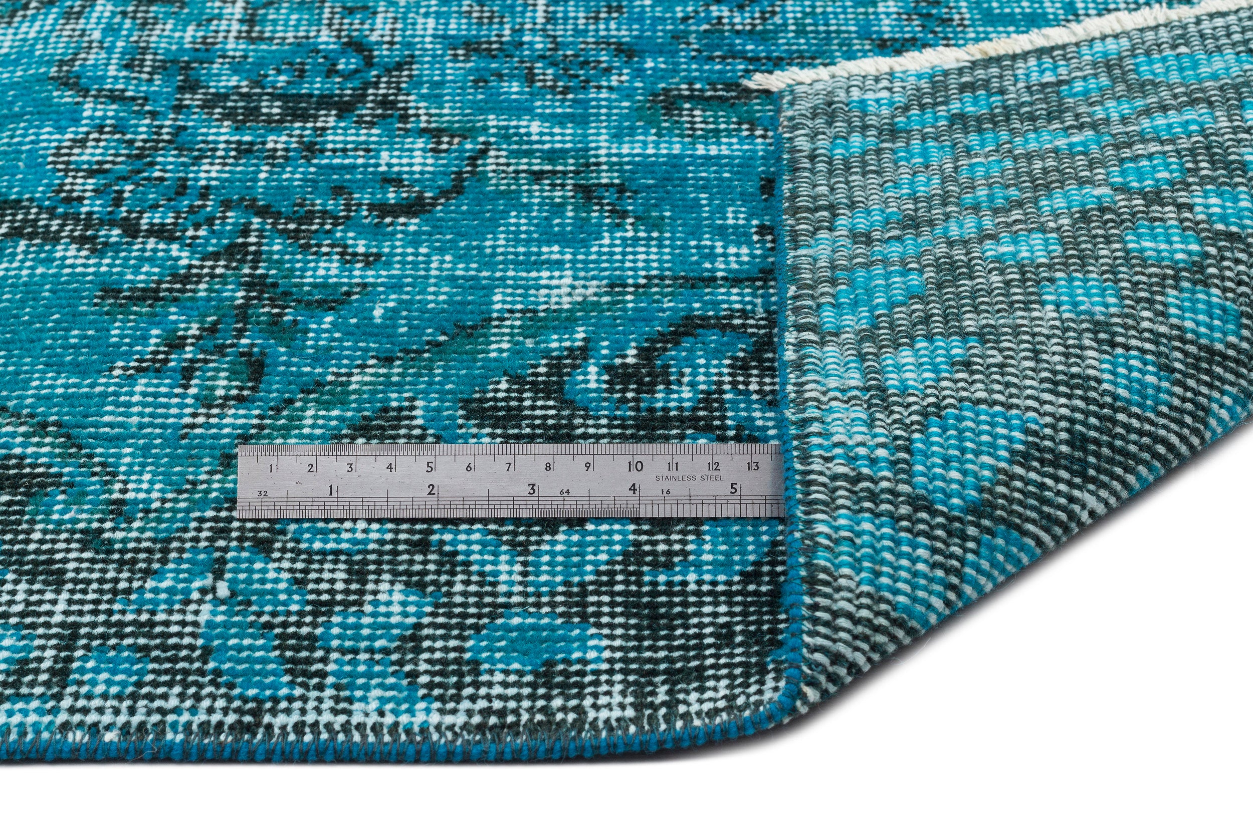 Turquoise Over Dyed Vintage Rug 5'7'' x 8'7'' ft 169 x 262 cm