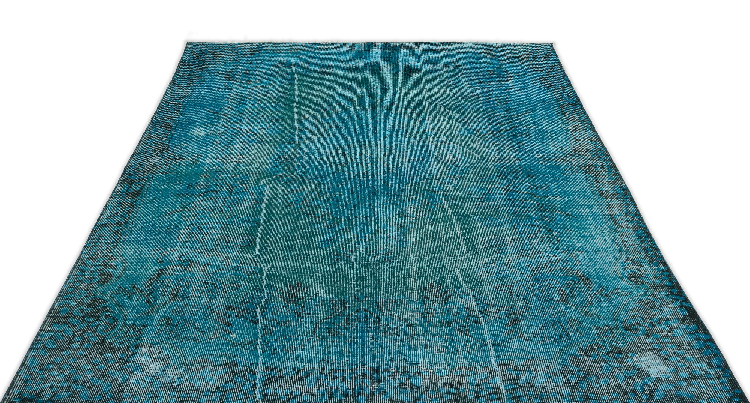 Turquoise Over Dyed Vintage Rug 5'7'' x 8'7'' ft 169 x 262 cm