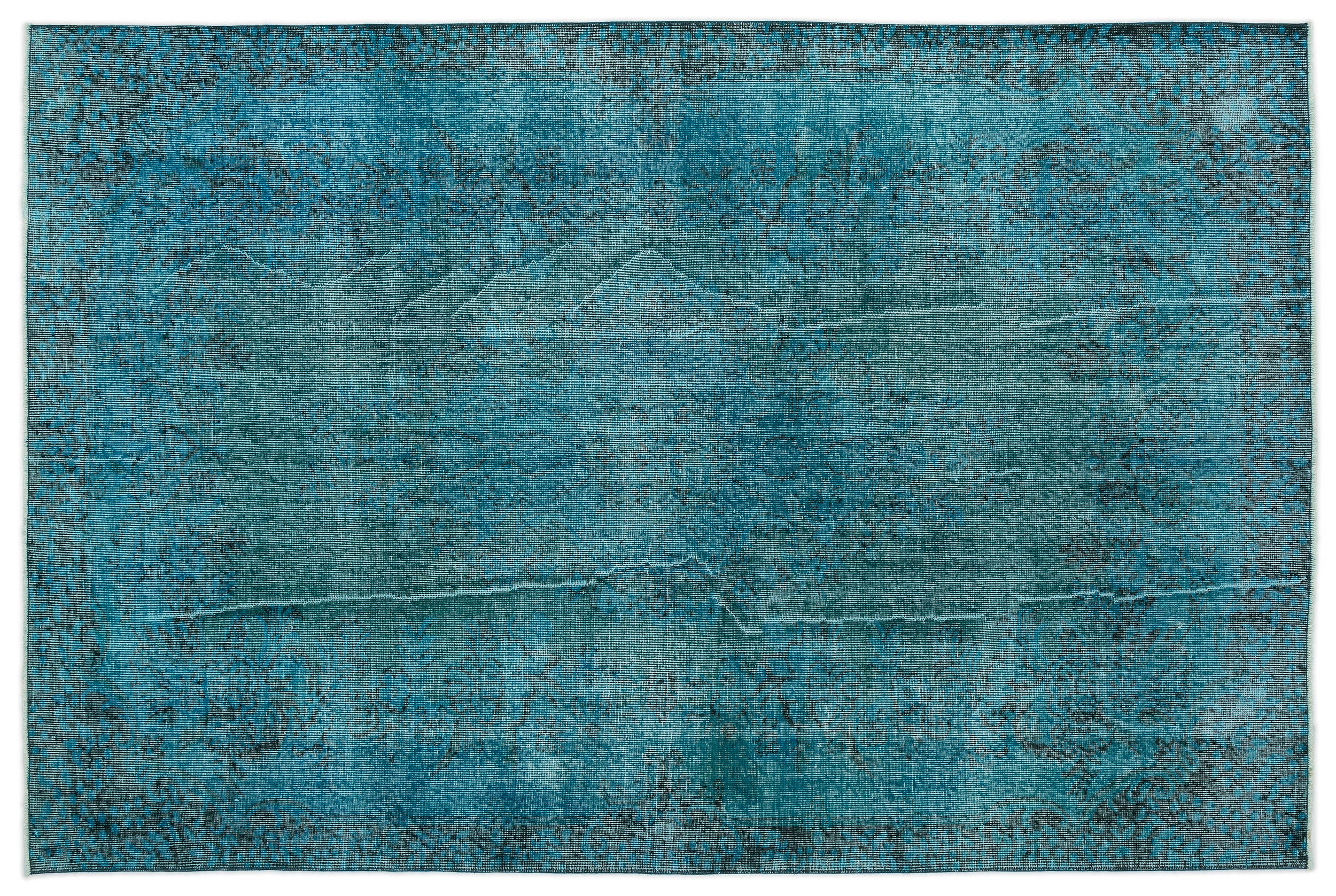 Turquoise Over Dyed Vintage Rug 5'7'' x 8'7'' ft 169 x 262 cm
