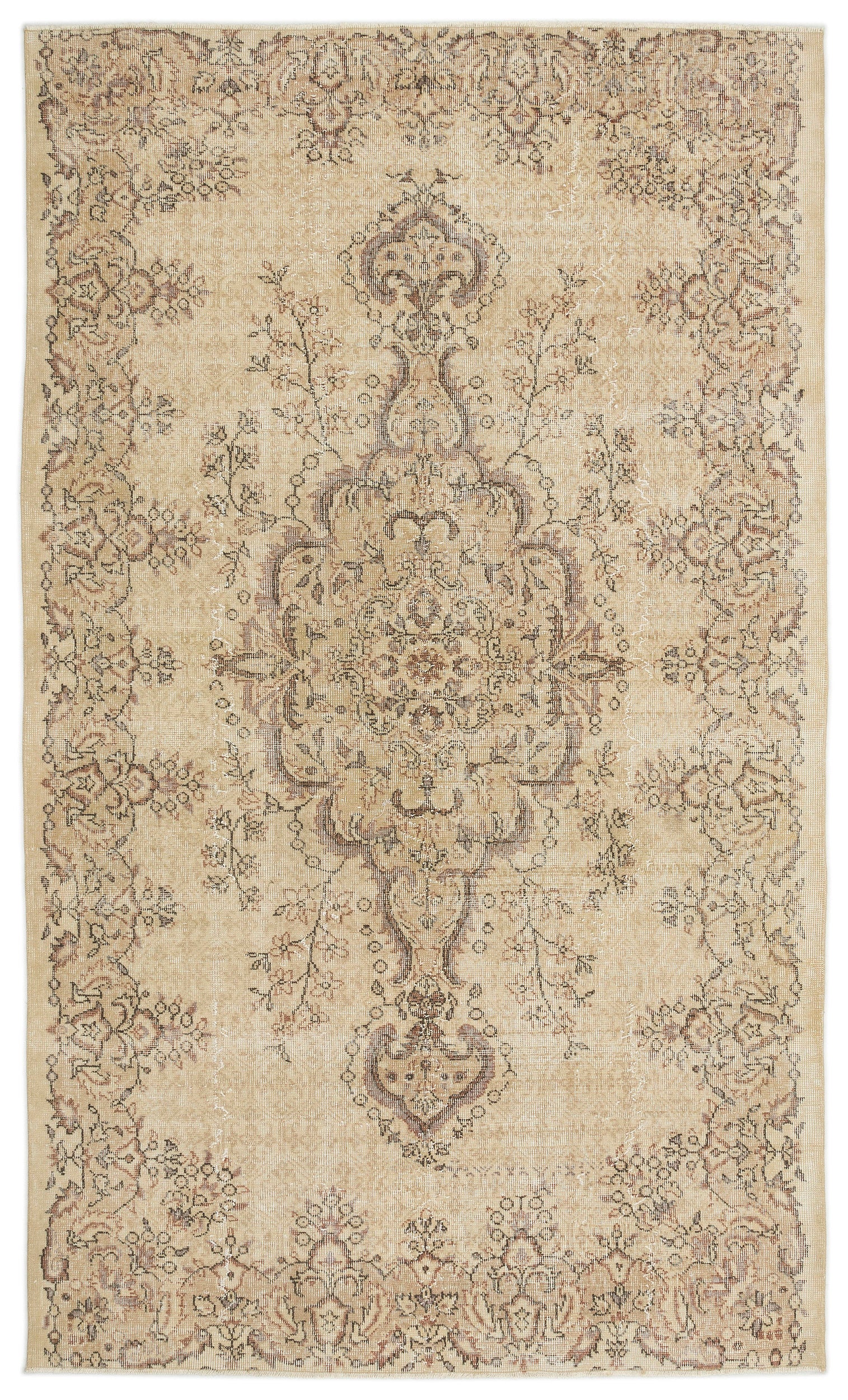 Beige Over Dyed Vintage Rug 5'8'' x 9'4'' ft 173 x 285 cm