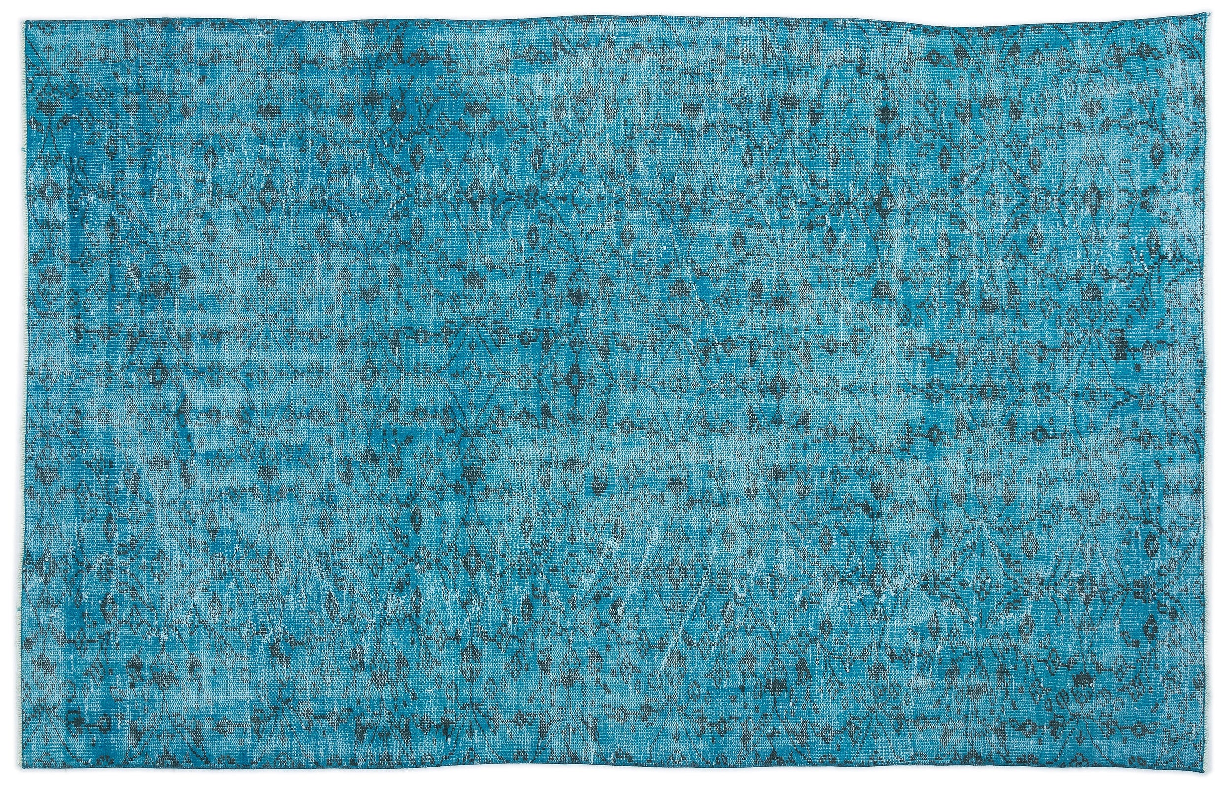 Turquoise Over Dyed Vintage Rug 5'7'' x 8'6'' ft 170 x 258 cm