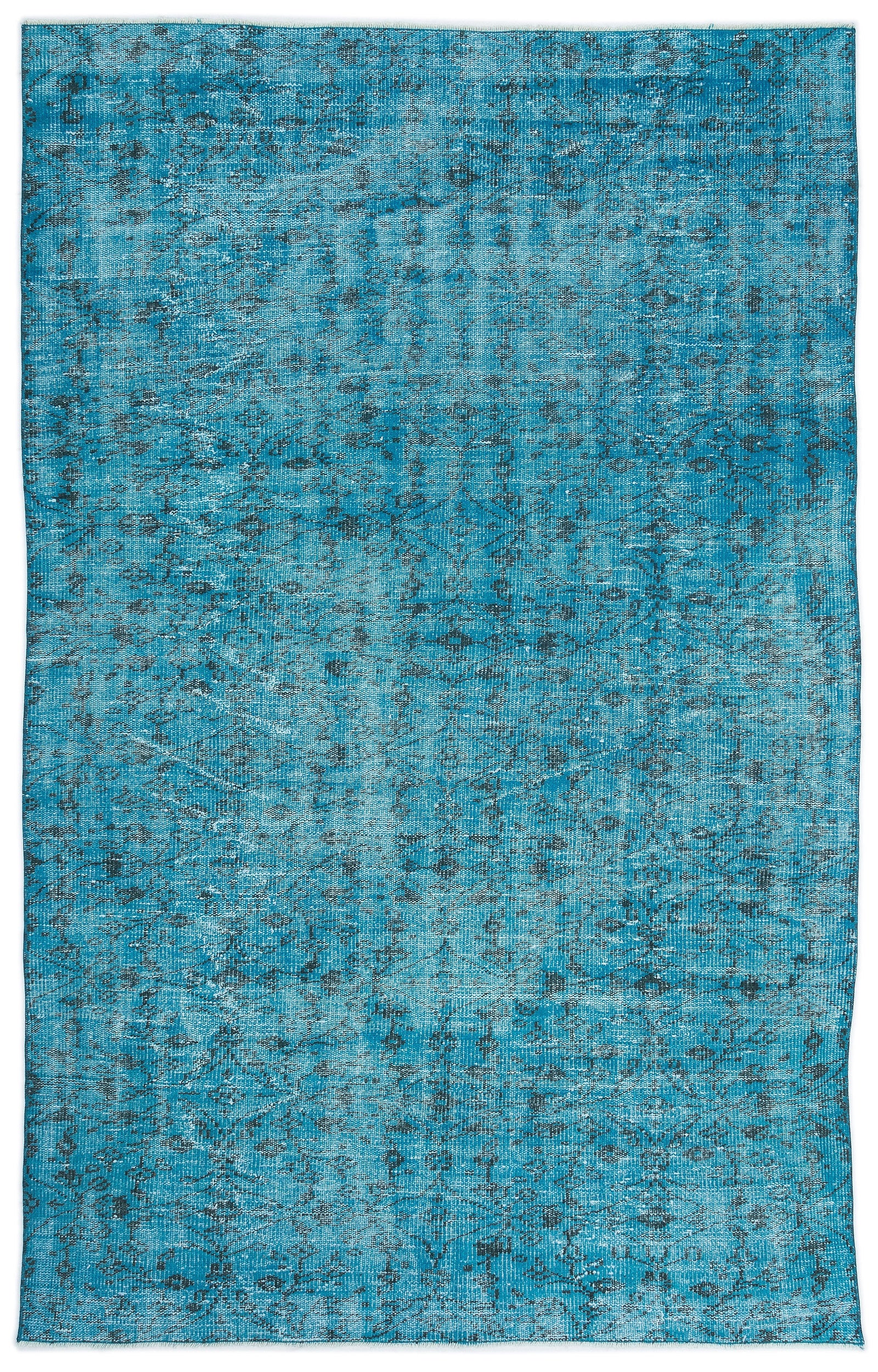 Turquoise Over Dyed Vintage Rug 5'7'' x 8'6'' ft 170 x 258 cm