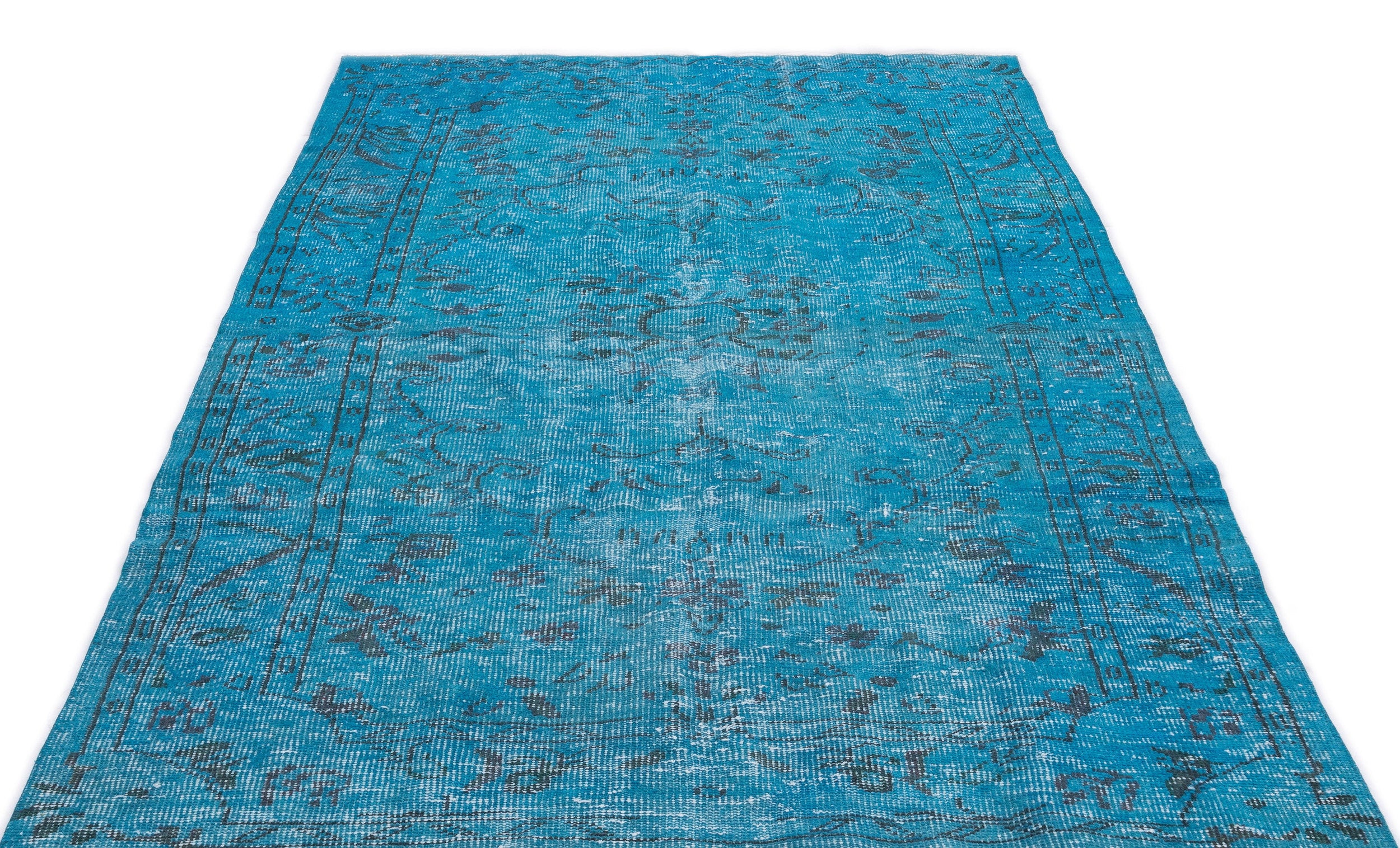 Turquoise Over Dyed Vintage Rug 4'11'' x 8'11'' ft 149 x 273 cm