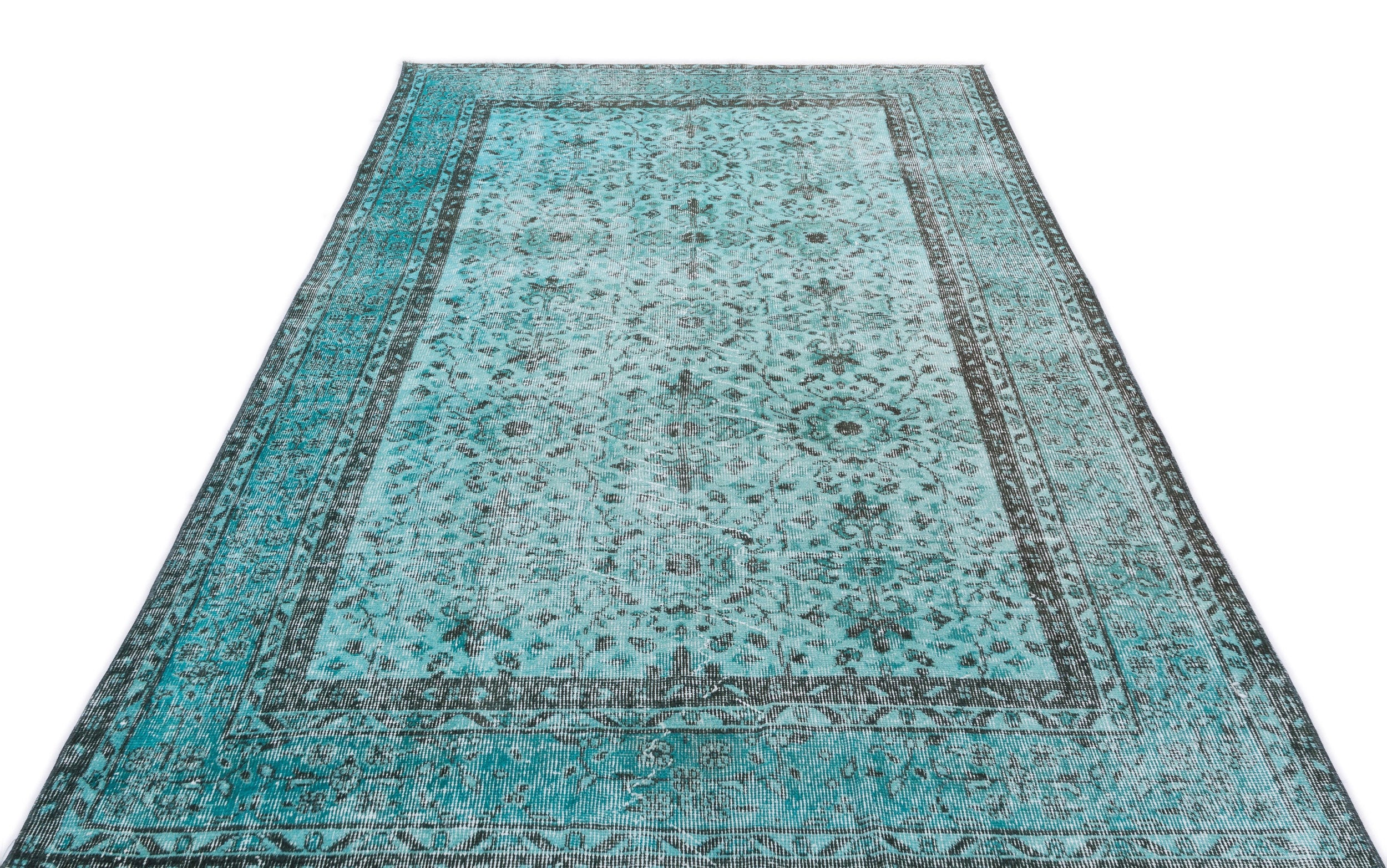 Turquoise Over Dyed Vintage Rug 4'11'' x 8'3'' ft 151 x 251 cm