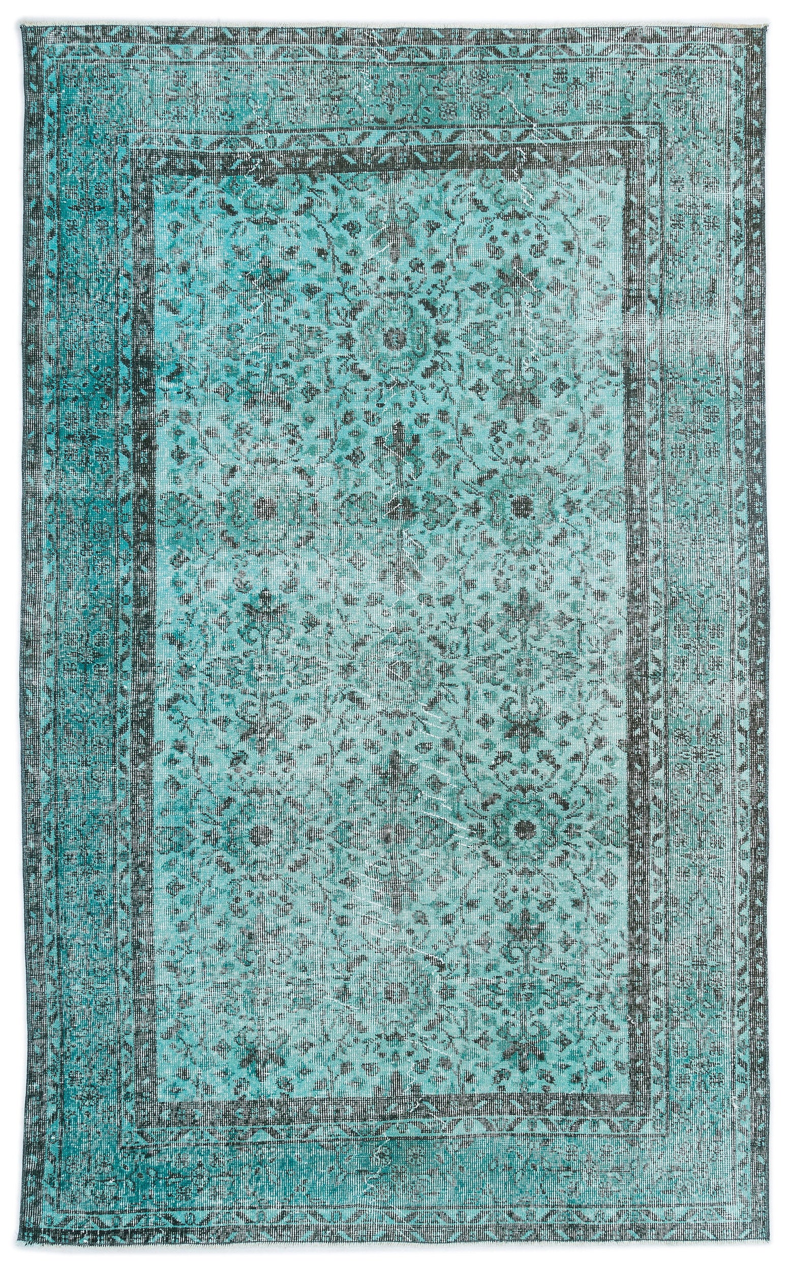 Turquoise Over Dyed Vintage Rug 4'11'' x 8'3'' ft 151 x 251 cm