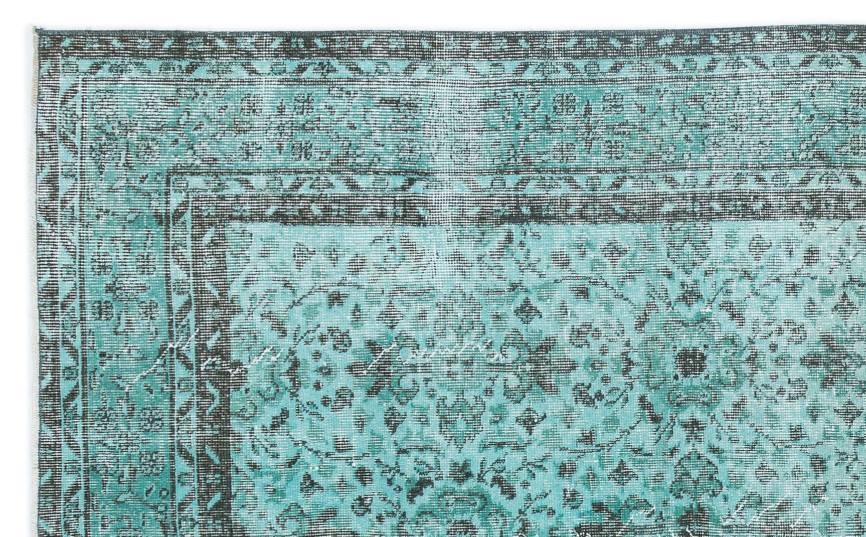 Turquoise Over Dyed Vintage Rug 4'11'' x 8'3'' ft 151 x 251 cm