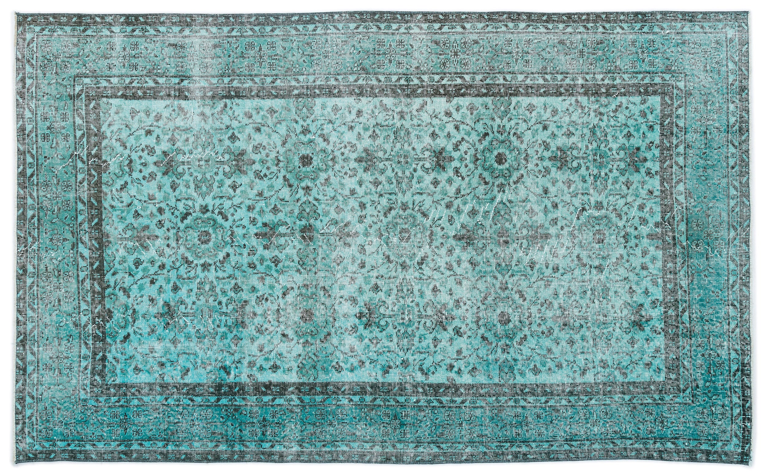 Turquoise Over Dyed Vintage Rug 4'11'' x 8'3'' ft 151 x 251 cm