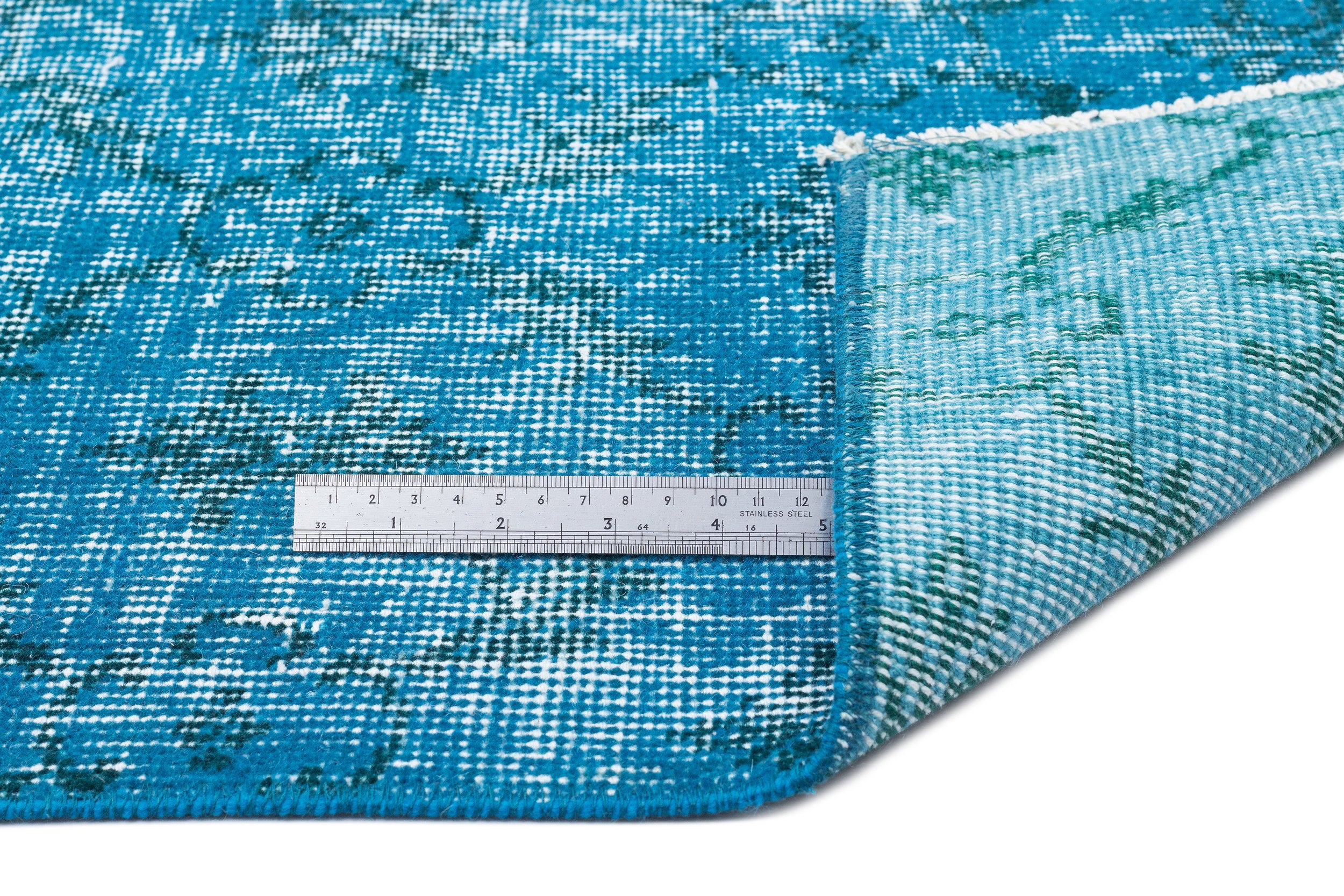 Turquoise Over Dyed Vintage Rug 3'11'' x 6'11'' ft 119 x 210 cm