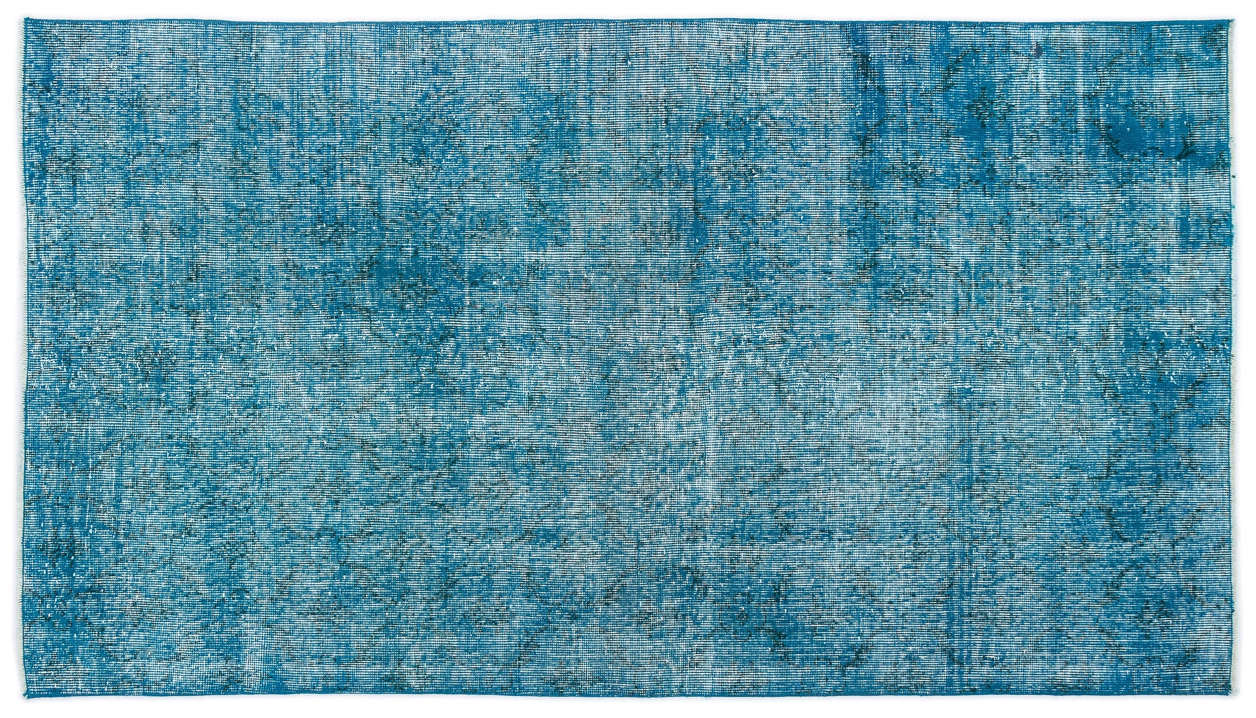 Turquoise Over Dyed Vintage Rug 3'11'' x 6'11'' ft 119 x 210 cm