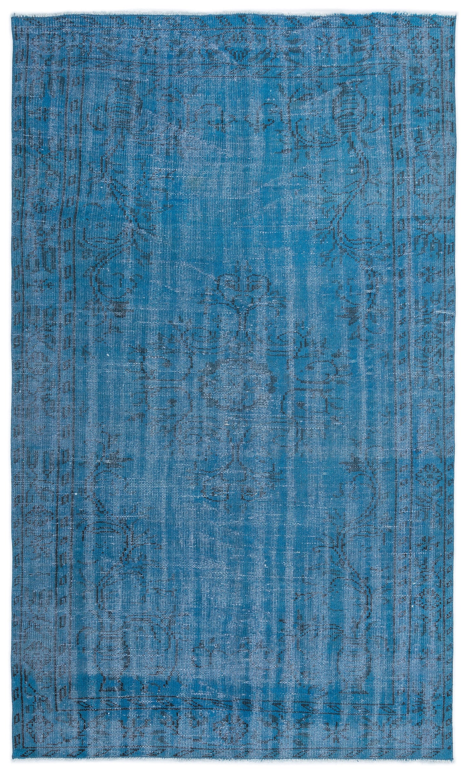 Turquoise Over Dyed Vintage Rug 4'10'' x 8'1'' ft 147 x 247 cm