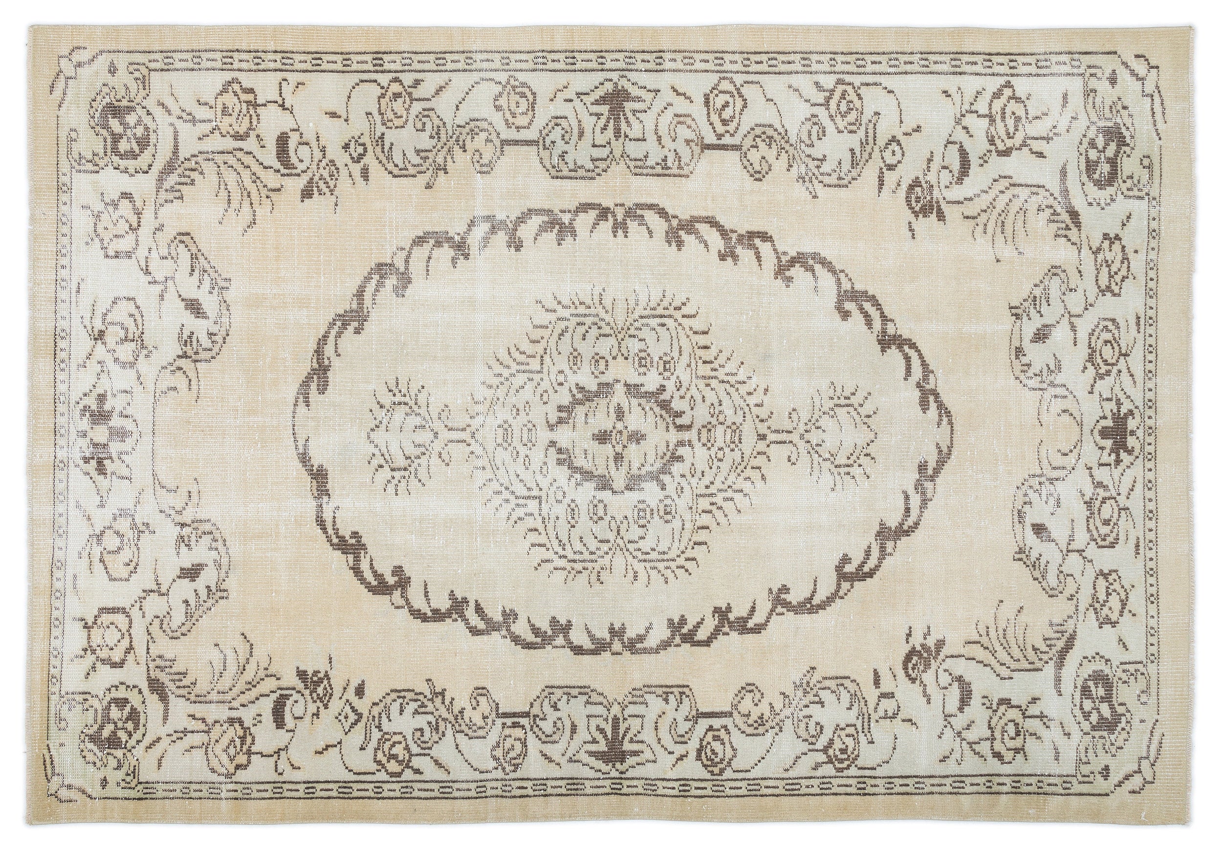 Beige Over Dyed Vintage Rug 5'8'' x 8'1'' ft 172 x 247 cm