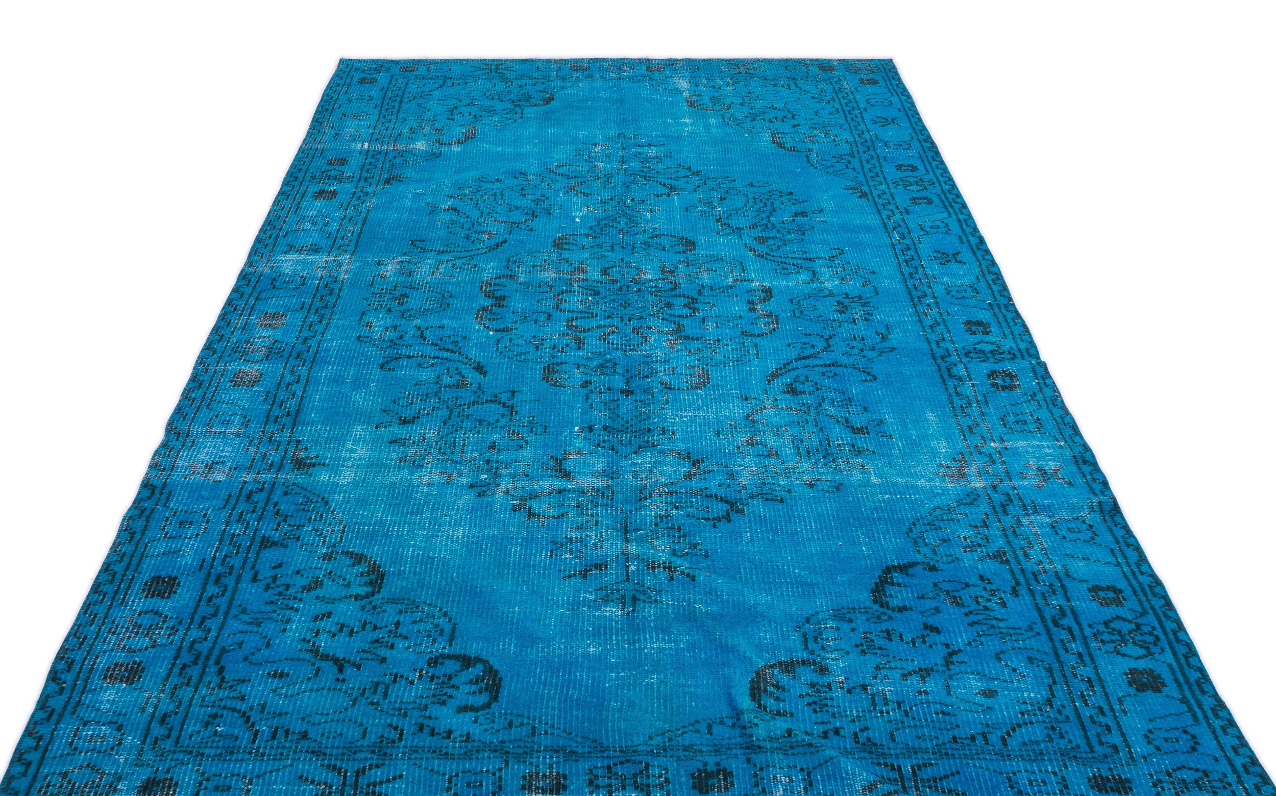 Traditional Design Turquoise Over Dyed Vintage Rug 5'0'' x 9'7'' ft 153 x 293 cm