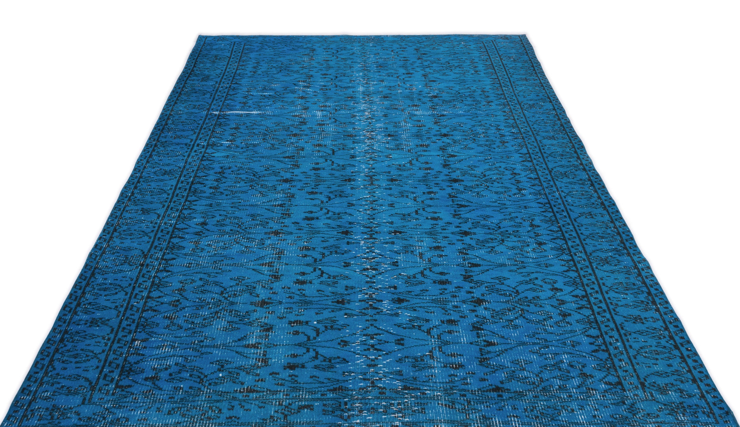 Turquoise Over Dyed Vintage Rug 5'3'' x 8'12'' ft 160 x 274 cm