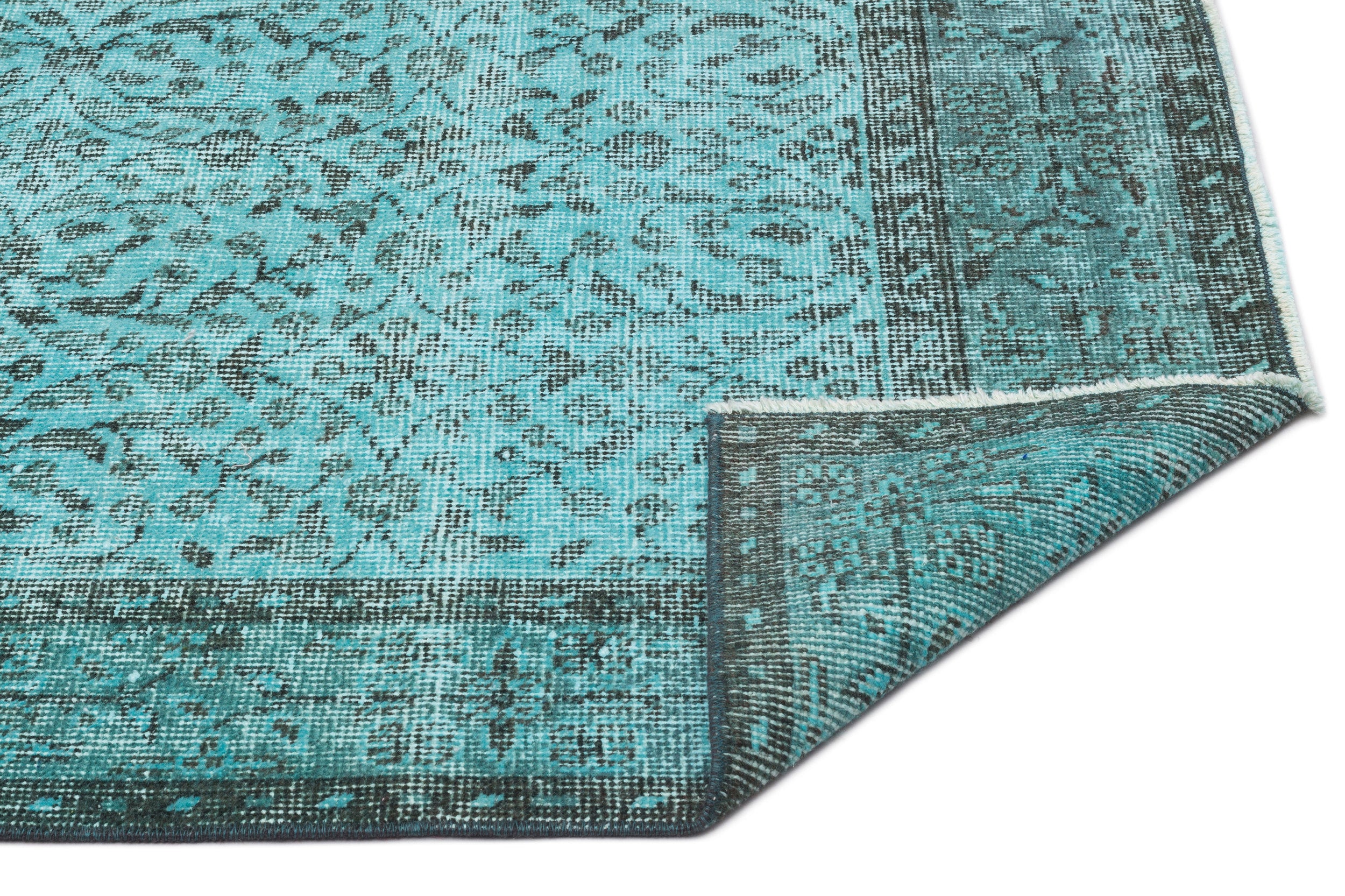 Turquoise Over Dyed Vintage Rug 5'3'' x 8'9'' ft 160 x 267 cm