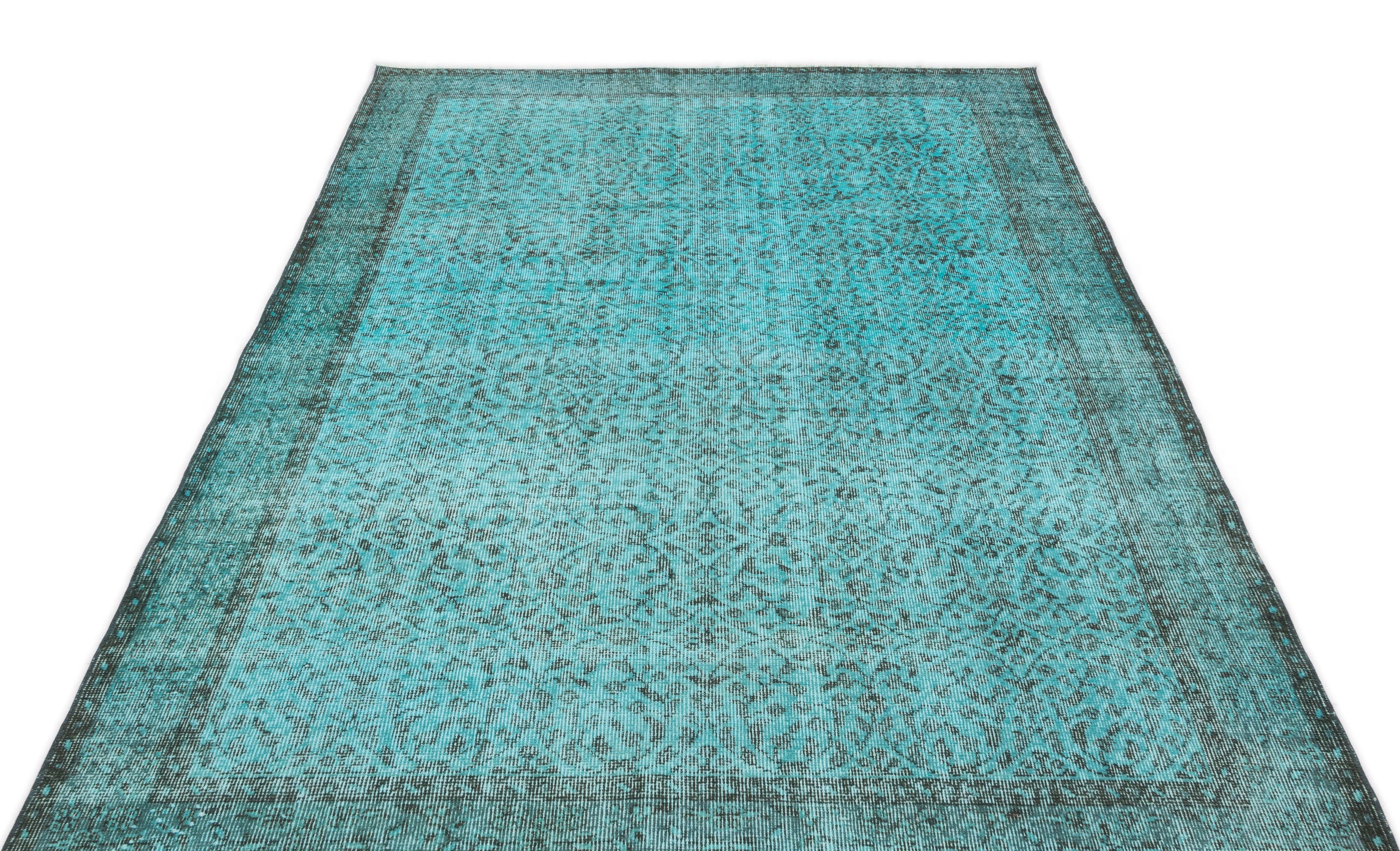 Turquoise Over Dyed Vintage Rug 5'3'' x 8'9'' ft 160 x 267 cm