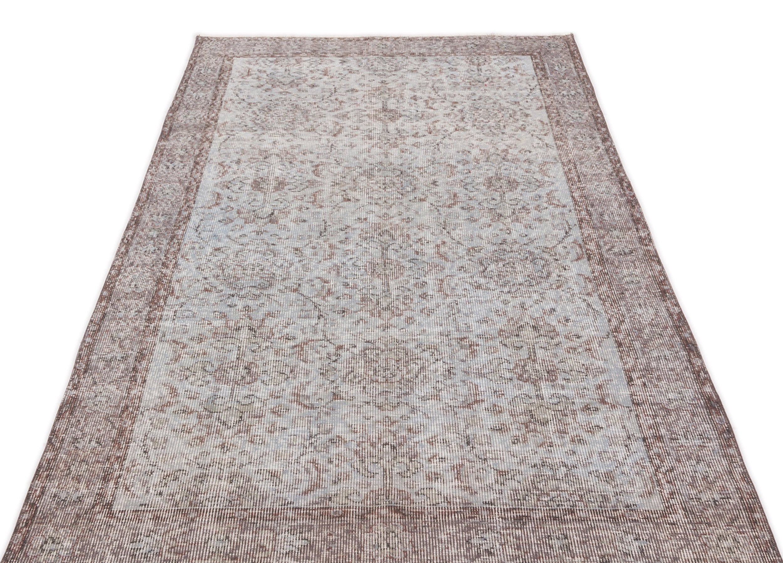 Blue Over Dyed Vintage Rug 3'9'' x 6'11'' ft 115 x 211 cm