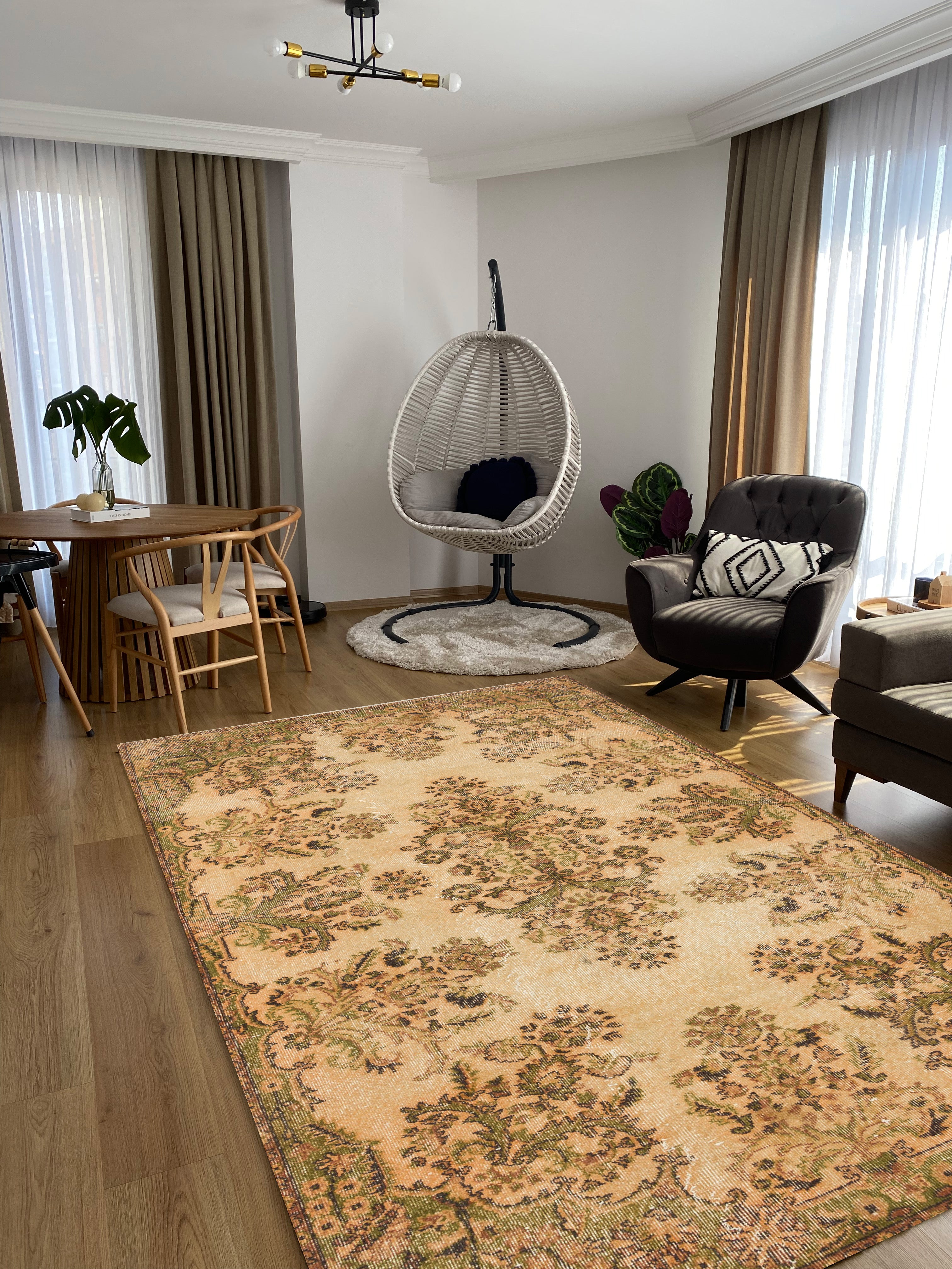 Beige Over Dyed Rug I Traditional Design Rug | Turkish Rug | Hand Weaving Rug | Bedroom Rug | Wool Rug | Vintage Rug | Tumbled Rug | Naturel Rug | Boho Rug I 5'0'' x 9'2'' ft 153 x 280 cm