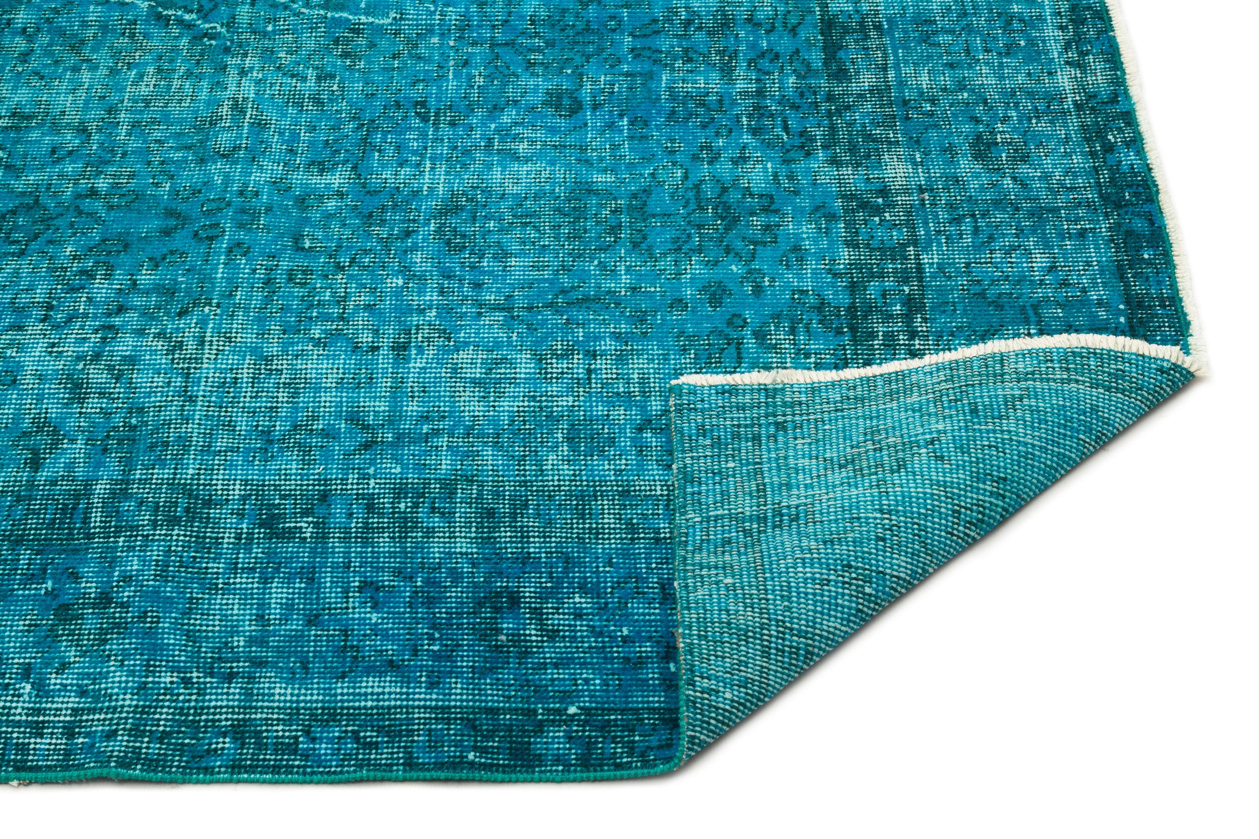 Turquoise Over Dyed Vintage Rug 4'10'' x 8'6'' ft 147 x 258 cm