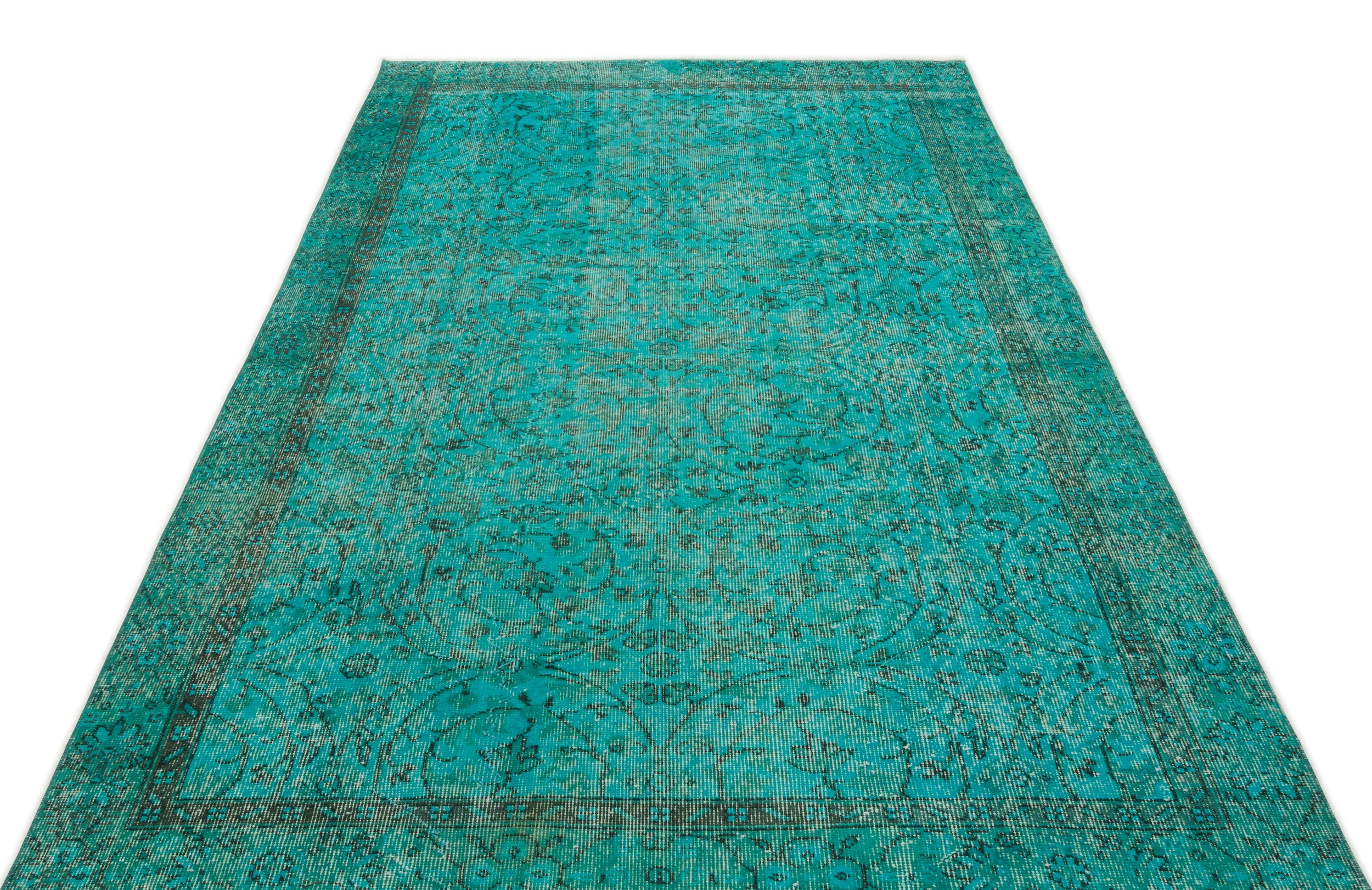 Turquoise Over Dyed Vintage Rug 5'3'' x 8'7'' ft 161 x 262 cm