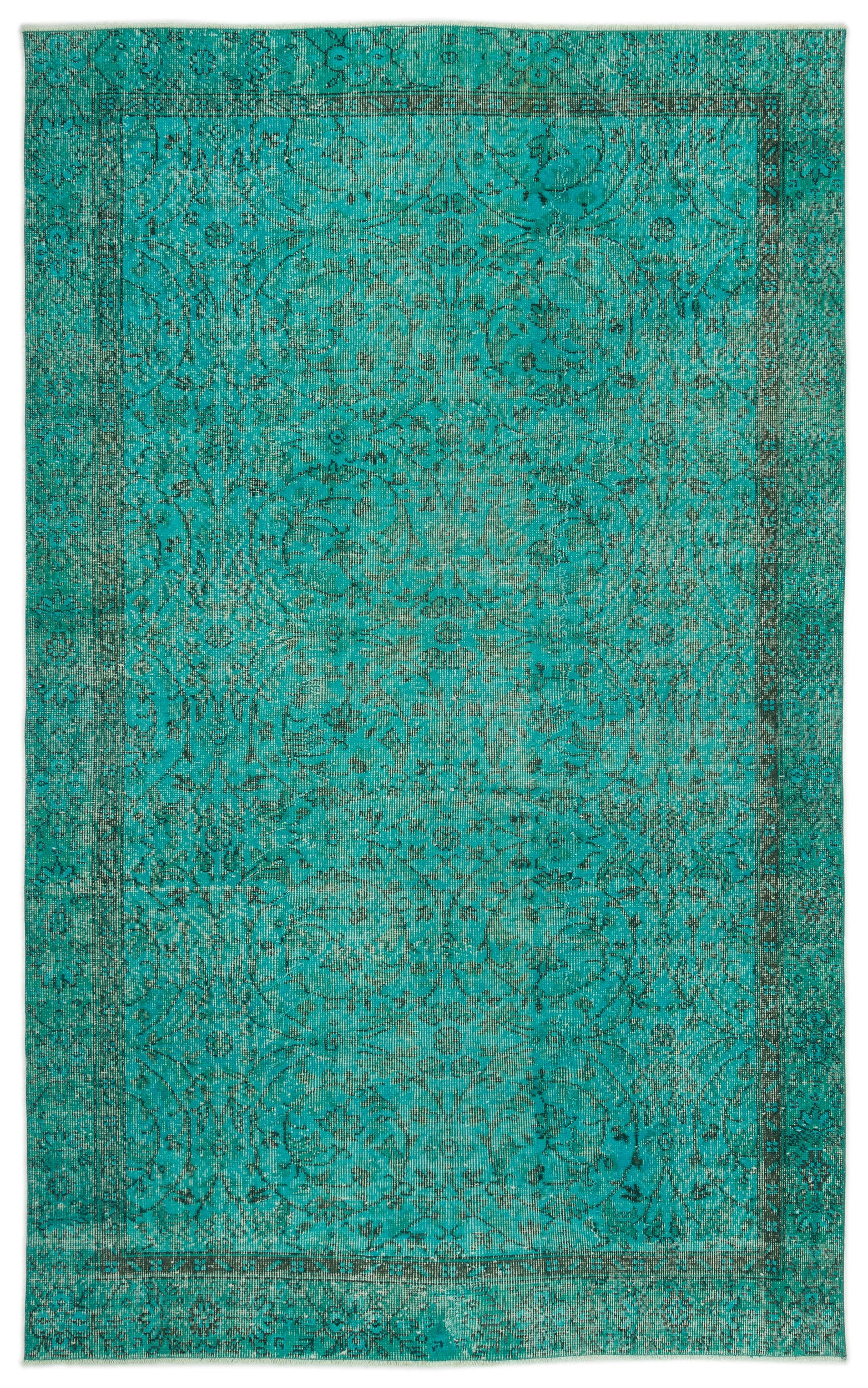Turquoise Over Dyed Vintage Rug 5'3'' x 8'7'' ft 161 x 262 cm
