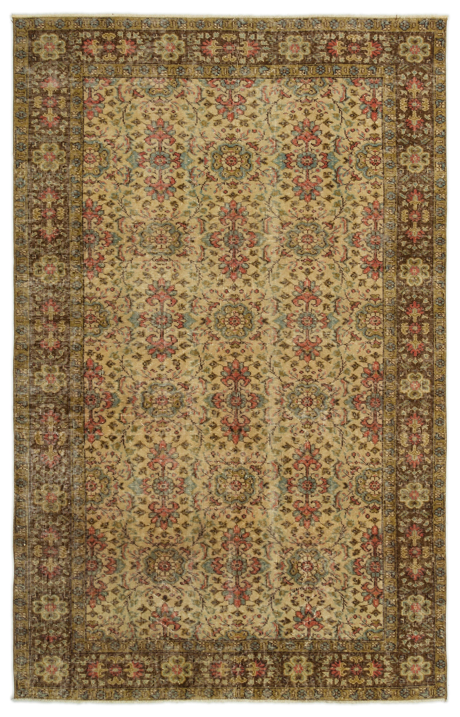 Brown Over Dyed Vintage Rug 5'2'' x 8'4'' ft 158 x 255 cm