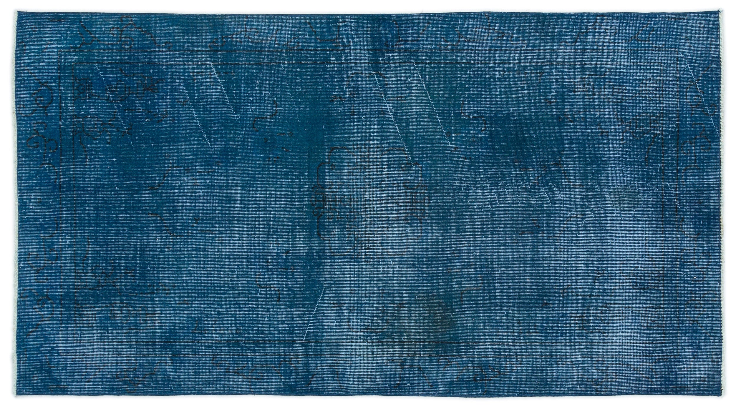 Blue Over Dyed Vintage Rug 3'7'' x 6'8'' ft 110 x 202 cm