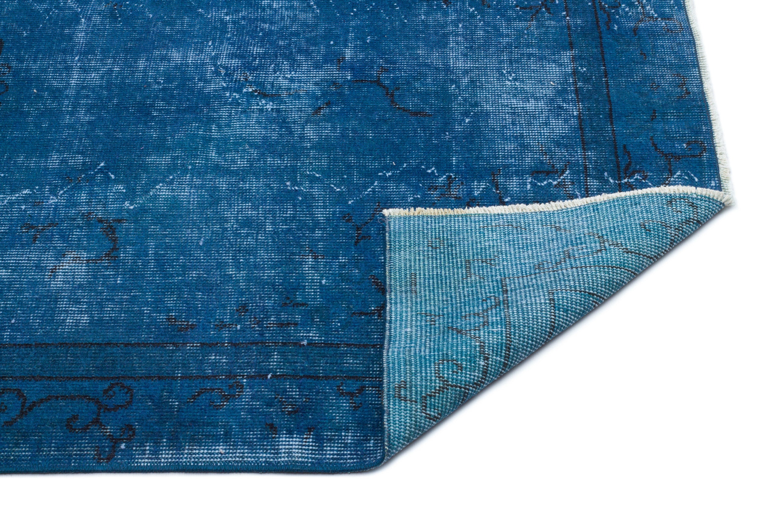 Turquoise Over Dyed Vintage Rug 3'10'' x 6'6'' ft 116 x 197 cm