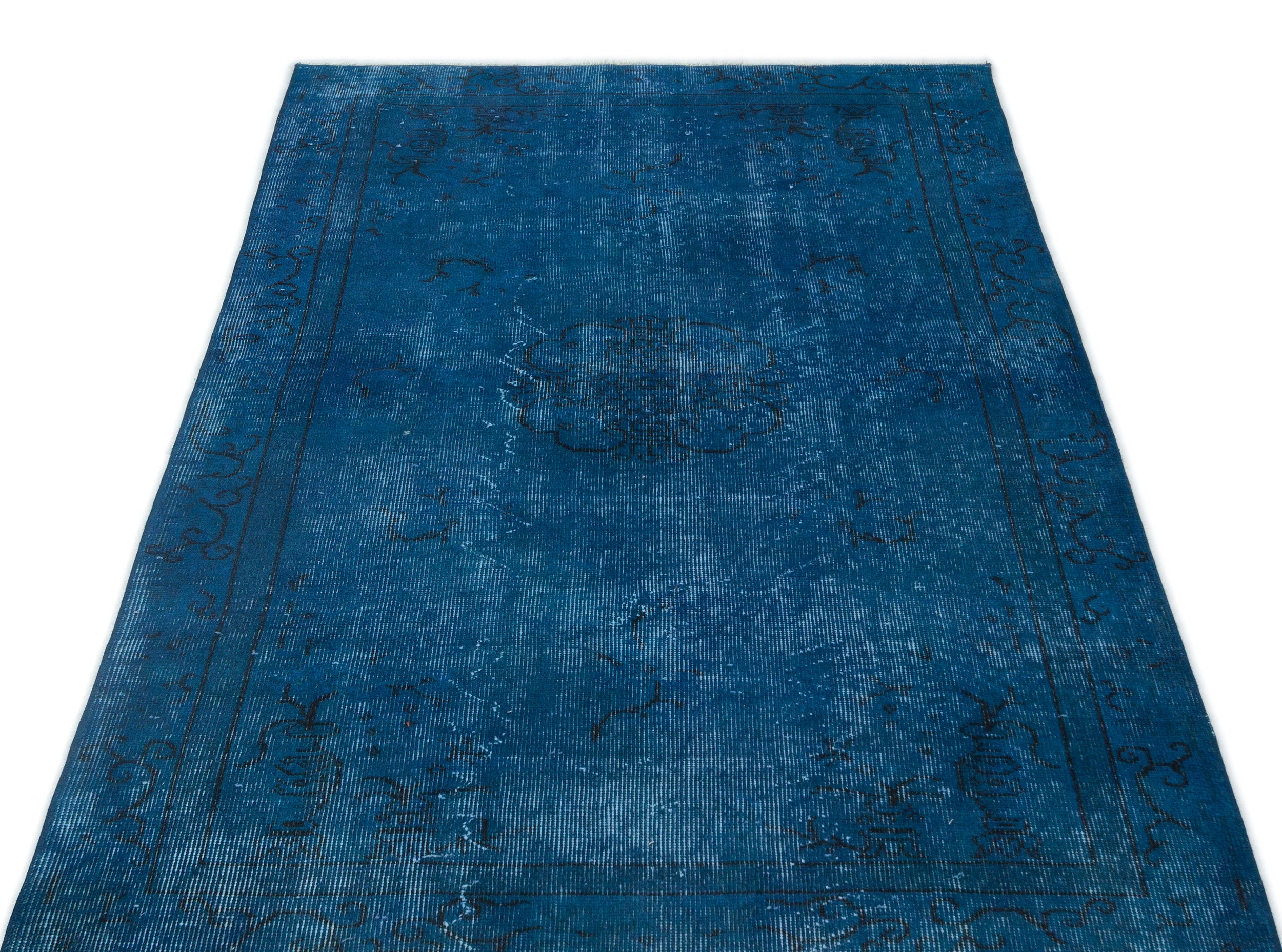 Turquoise Over Dyed Vintage Rug 3'10'' x 6'6'' ft 116 x 197 cm