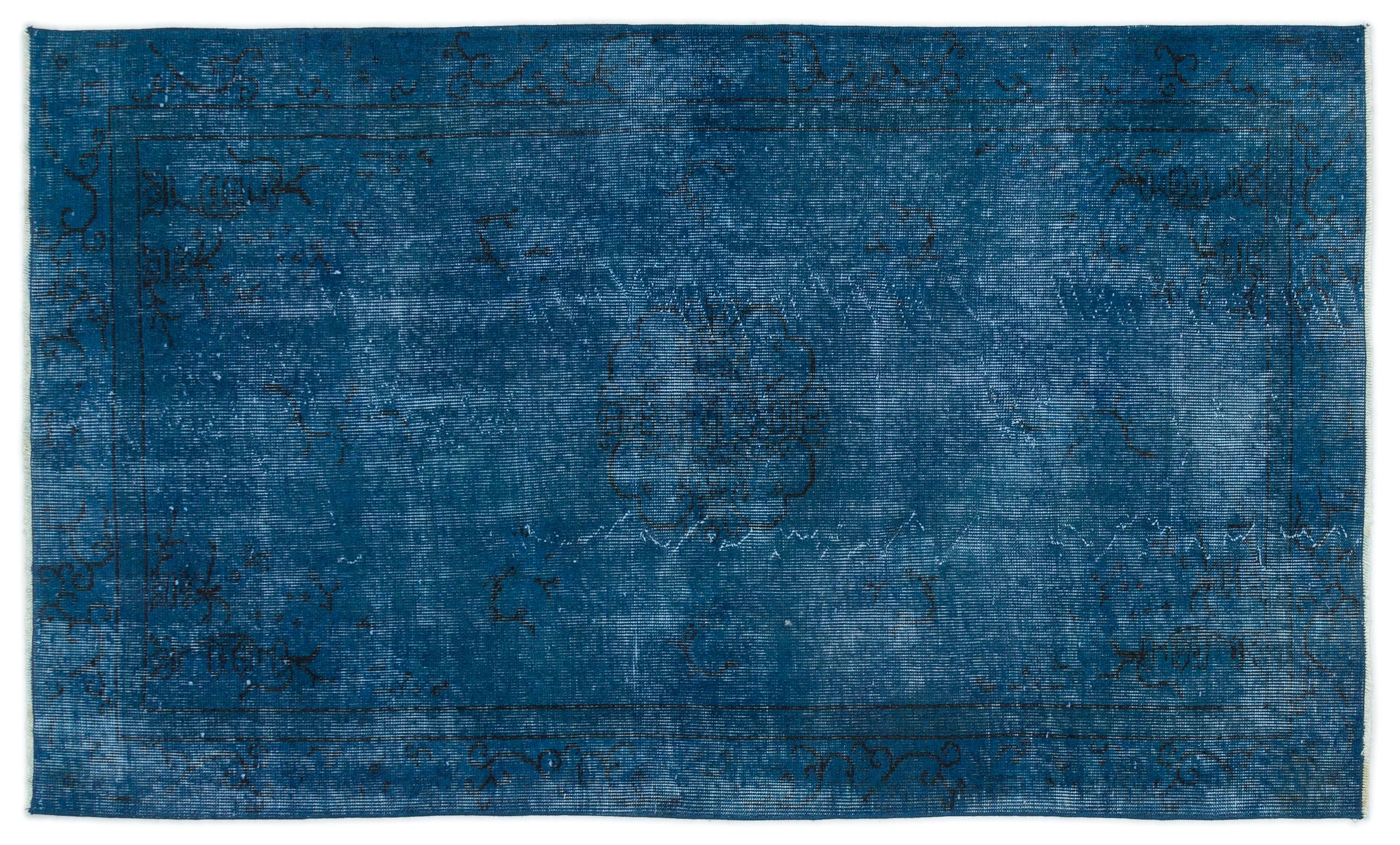 Turquoise Over Dyed Vintage Rug 3'10'' x 6'6'' ft 116 x 197 cm