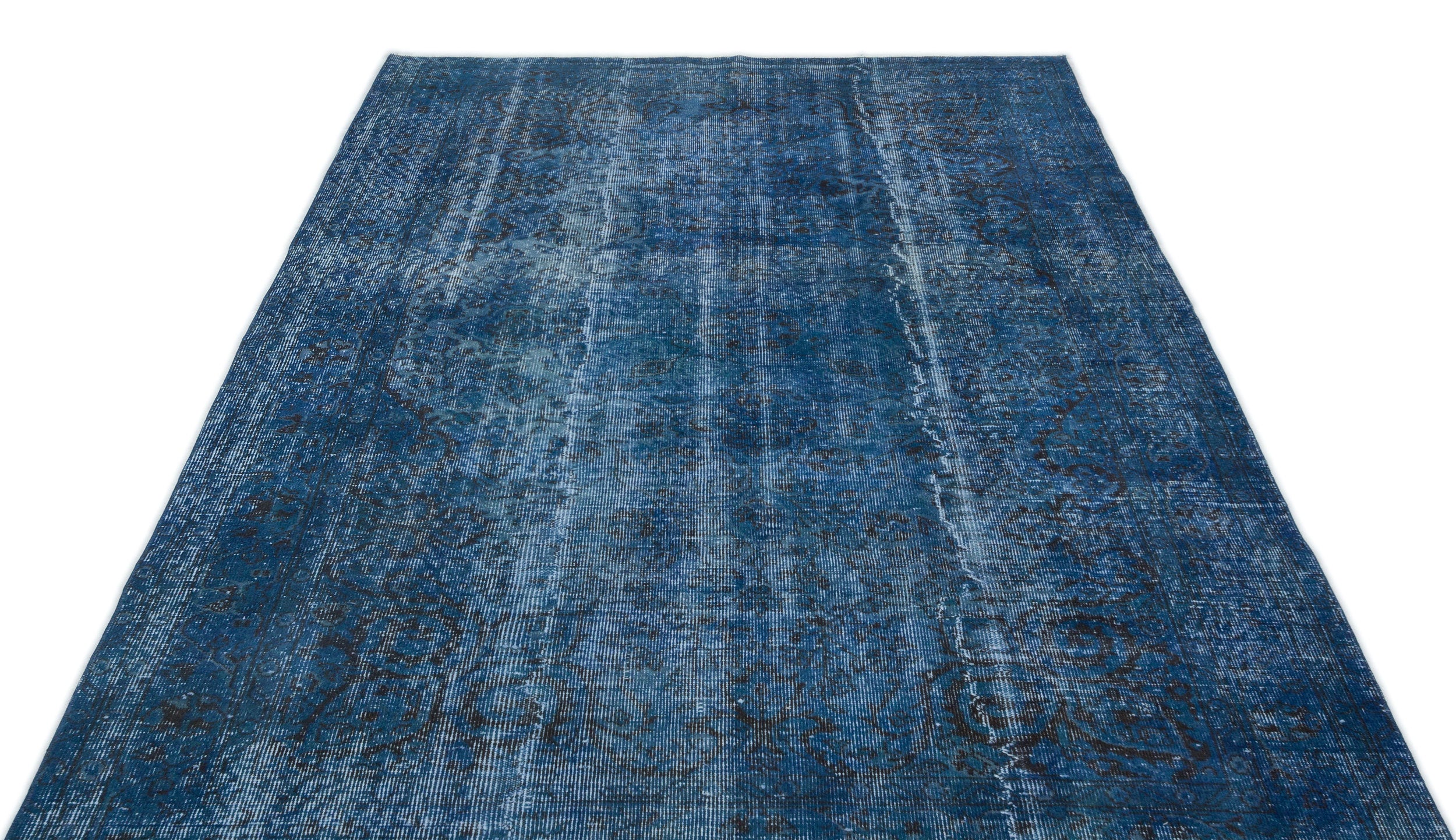 Turquoise Over Dyed Vintage Rug 5'6'' x 8'7'' ft 167 x 262 cm