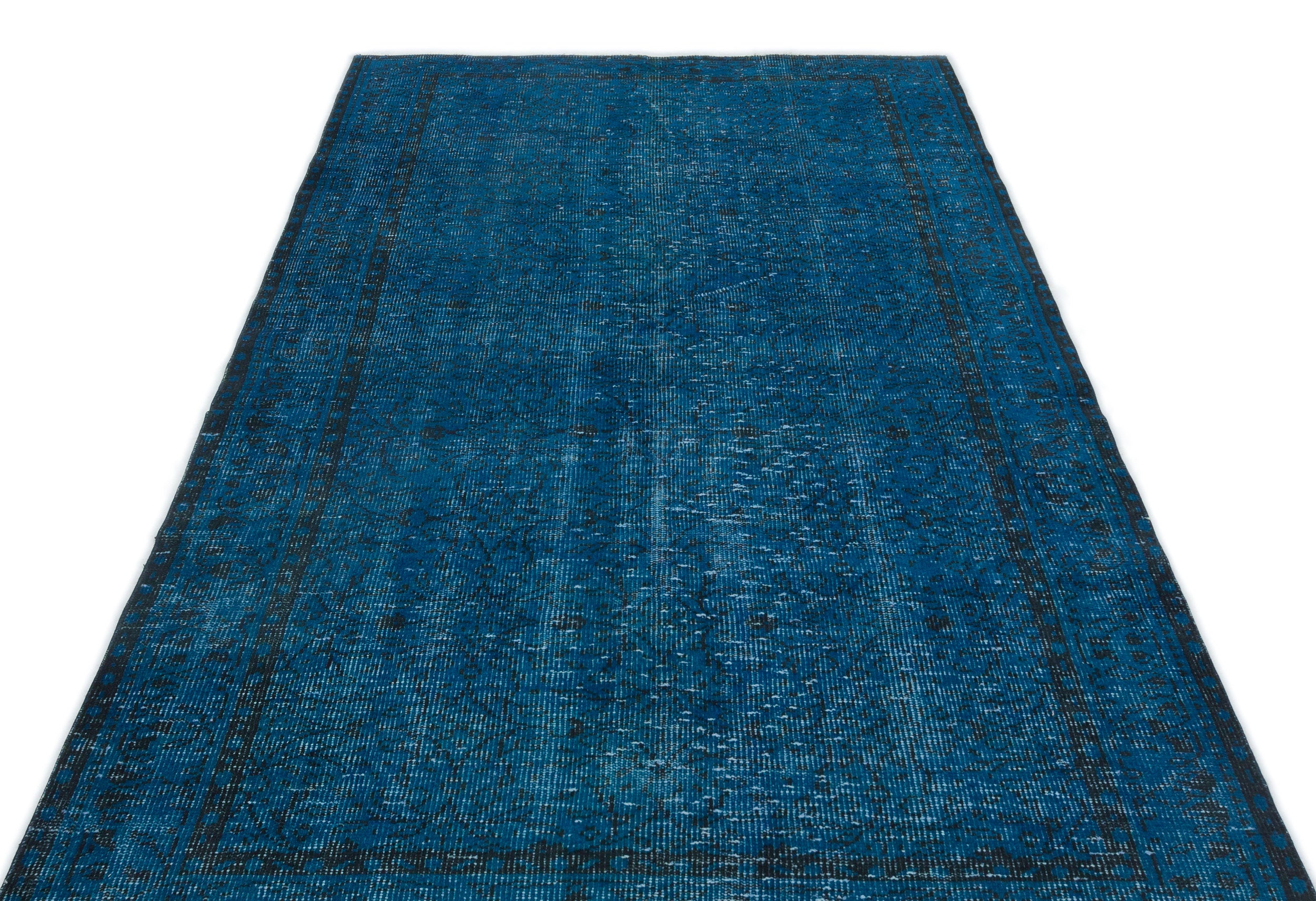 Turquoise Over Dyed Vintage Rug 4'11'' x 8'8'' ft 151 x 263 cm
