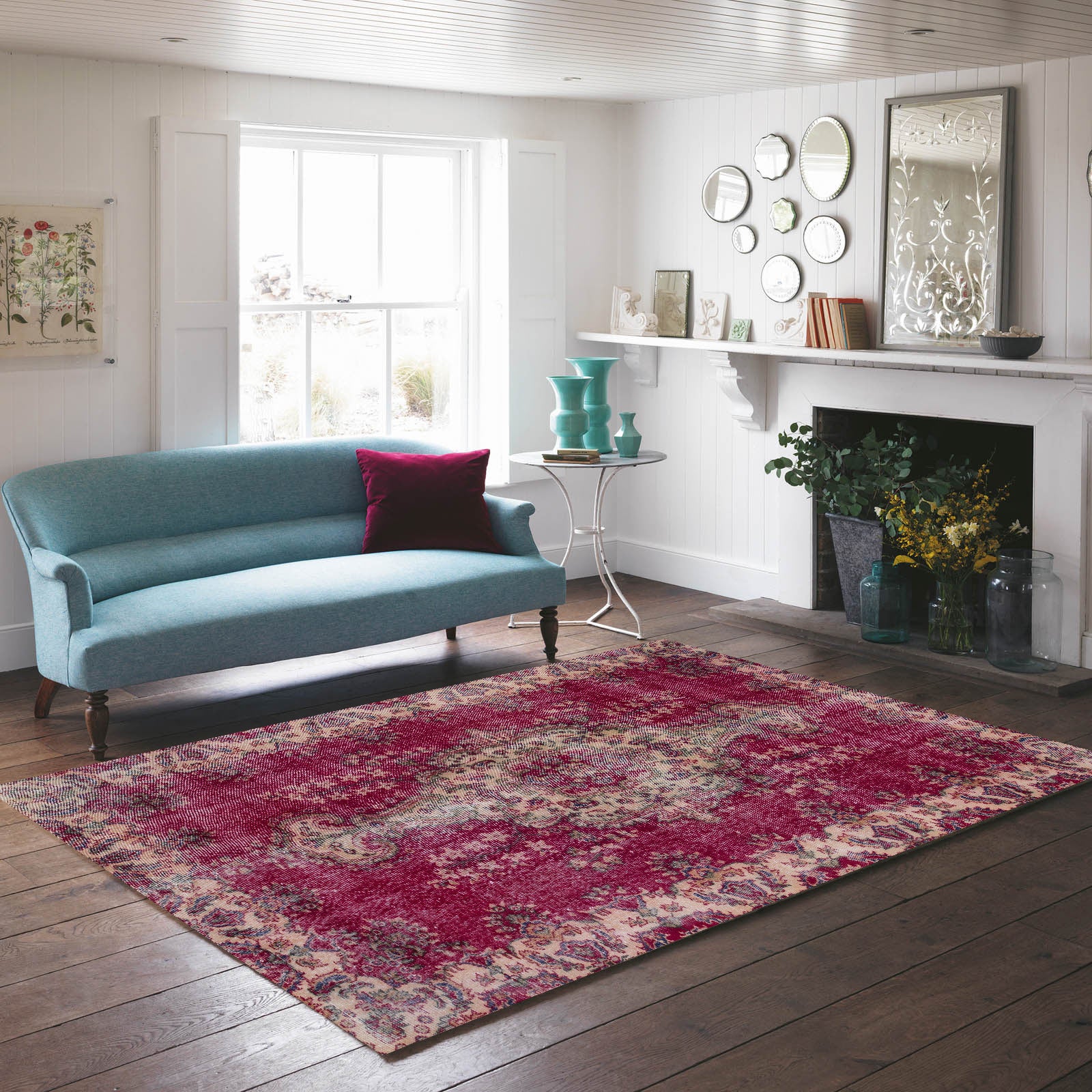 Fuchsia Over Dyed Rug | Living Room Rug | Turkish Rug | Hand Weaving Rug | Bedroom Rug | Wool Rug | Vintage Rug | Tumbled Rug | Naturel Rug | Boho Rug I Traditional Rug I 5'0'' x 8'3'' ft 153 x 251 cm