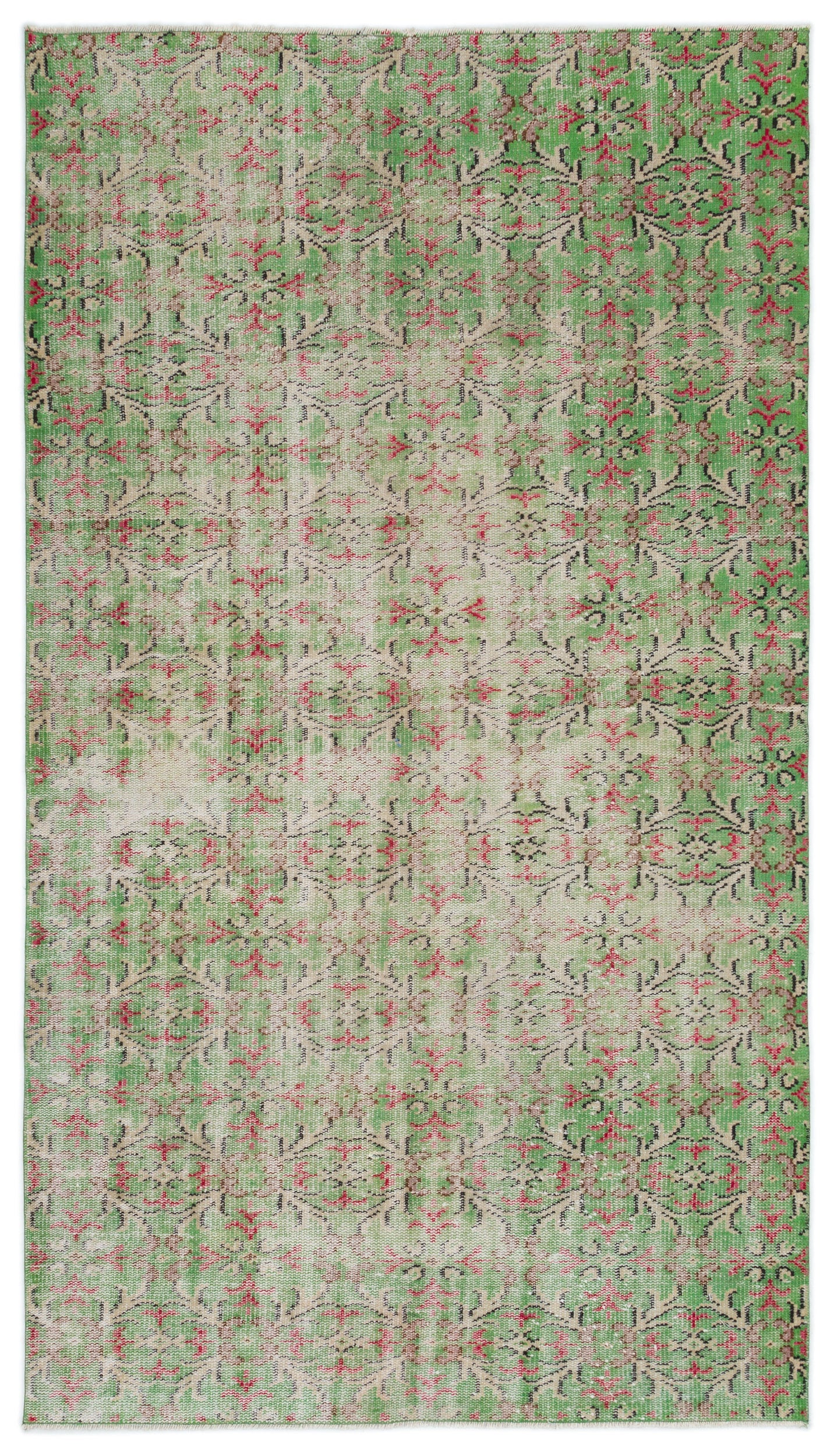 Green Over Dyed Vintage Rug 4'7'' x 8'1'' ft 140 x 246 cm