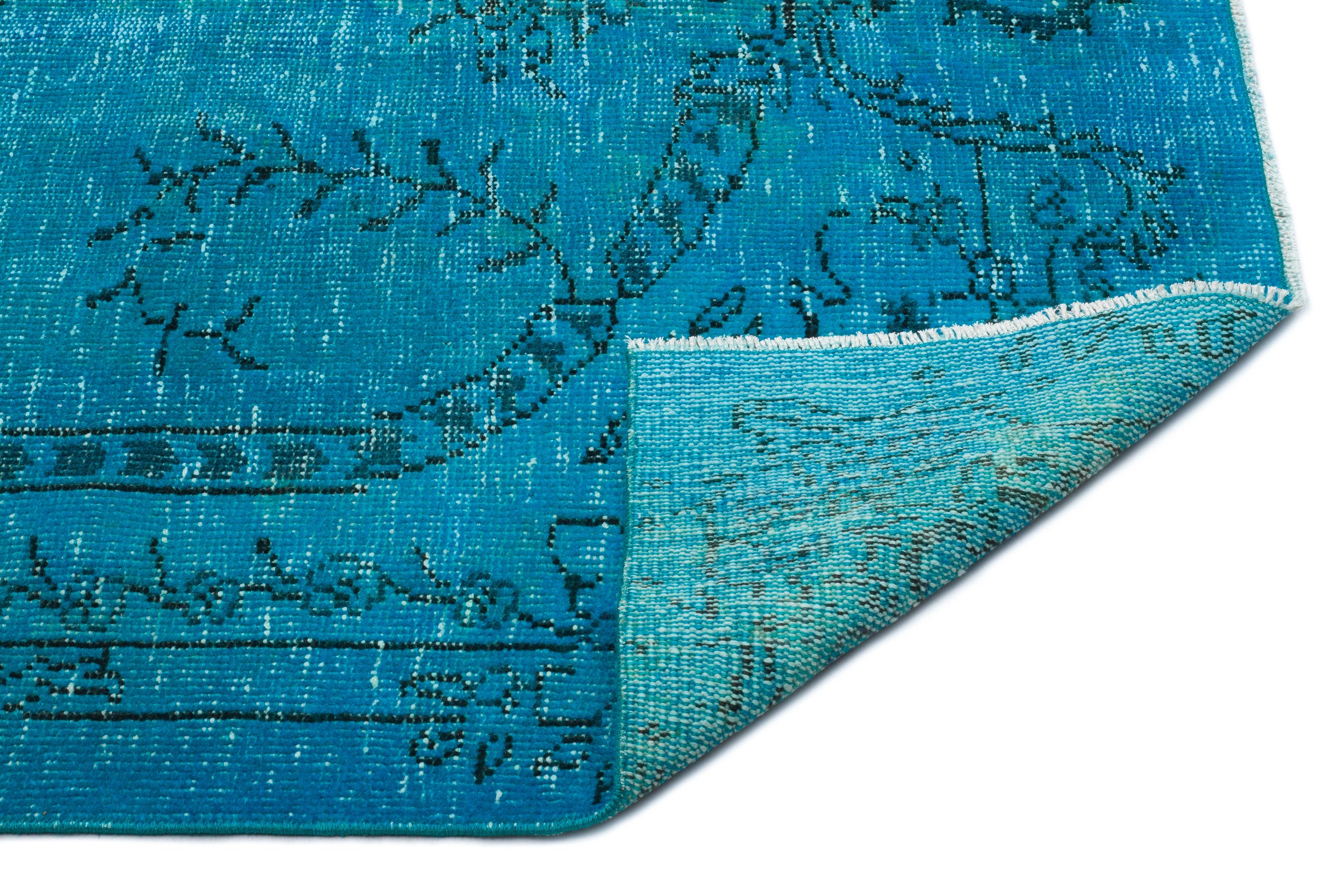 Turquoise Over Dyed Vintage Rug 5'2'' x 9'3'' ft 157 x 283 cm