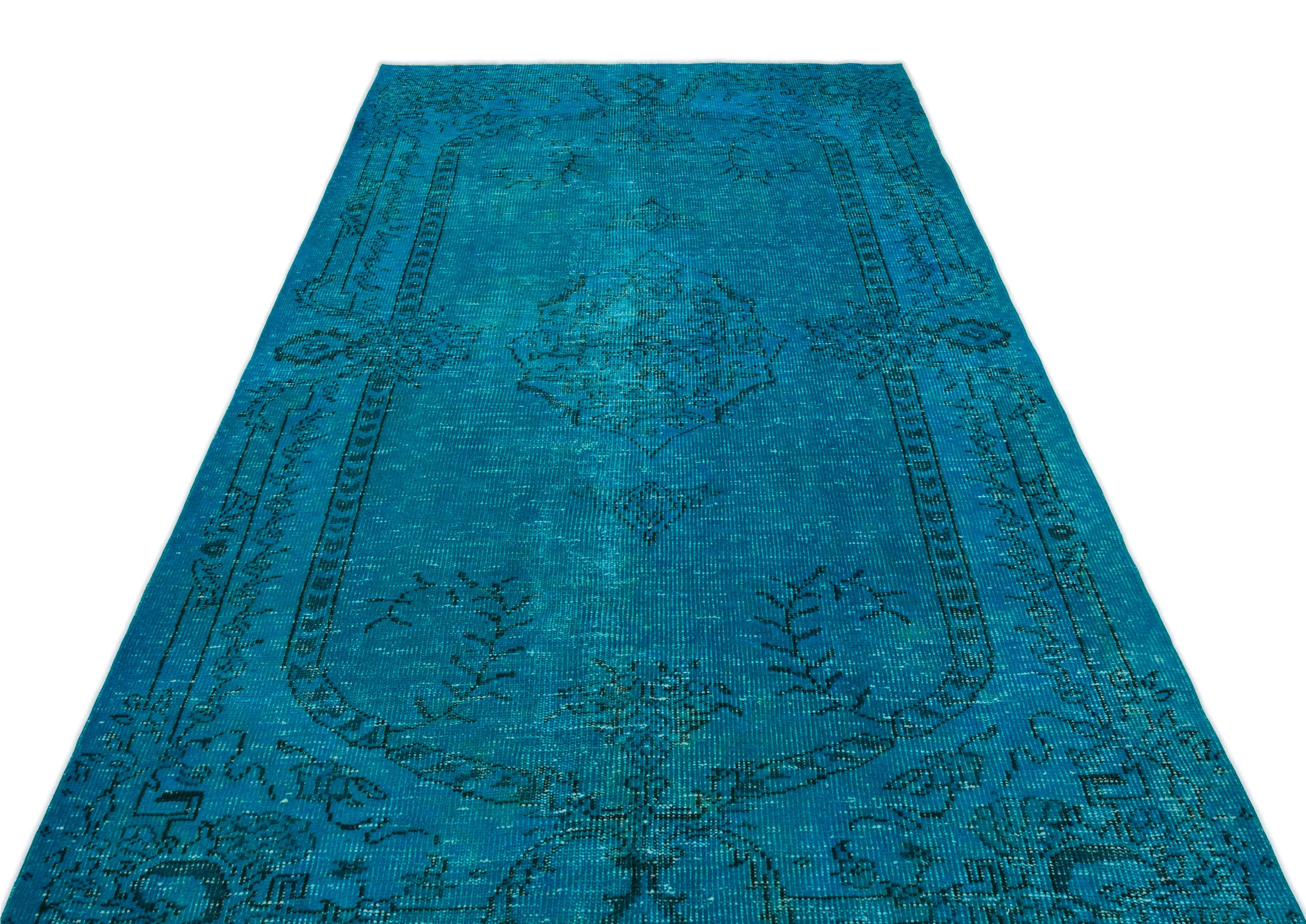Turquoise Over Dyed Vintage Rug 5'2'' x 9'3'' ft 157 x 283 cm