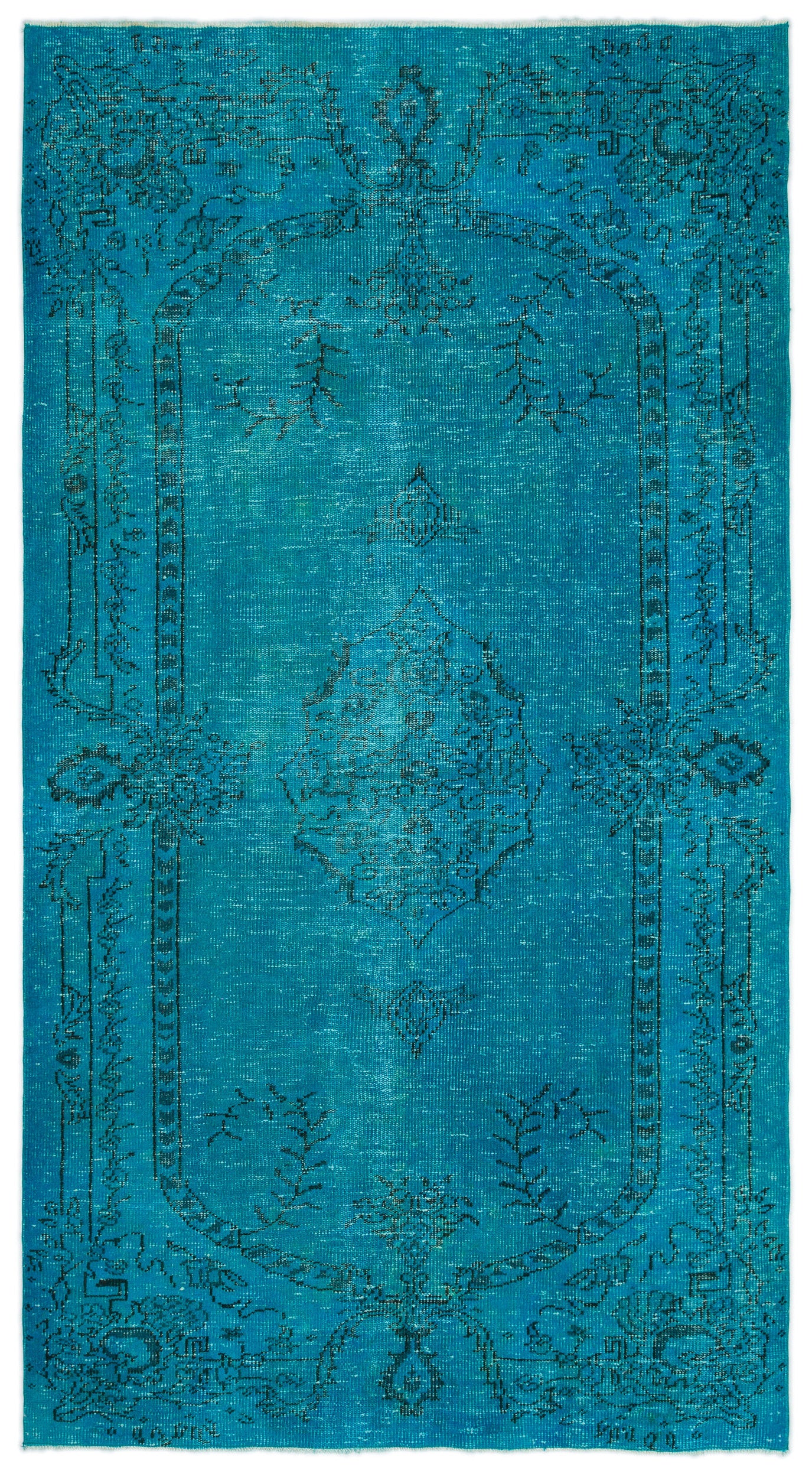 Turquoise Over Dyed Vintage Rug 5'2'' x 9'3'' ft 157 x 283 cm