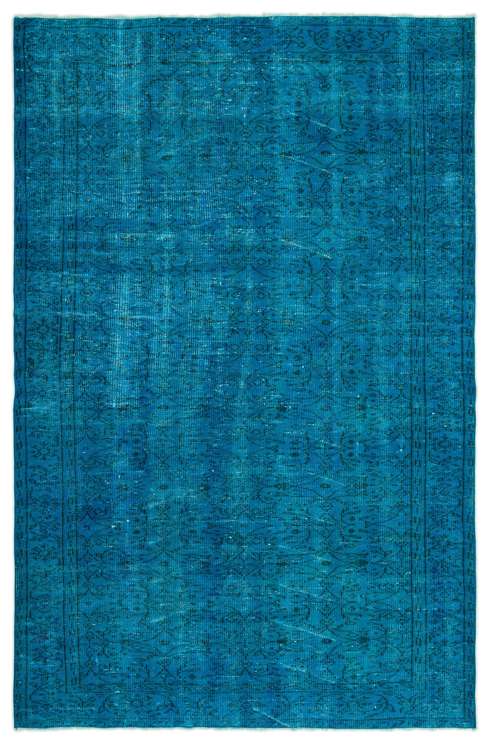 Turquoise Over Dyed Vintage Rug 5'9'' x 8'8'' ft 174 x 265 cm